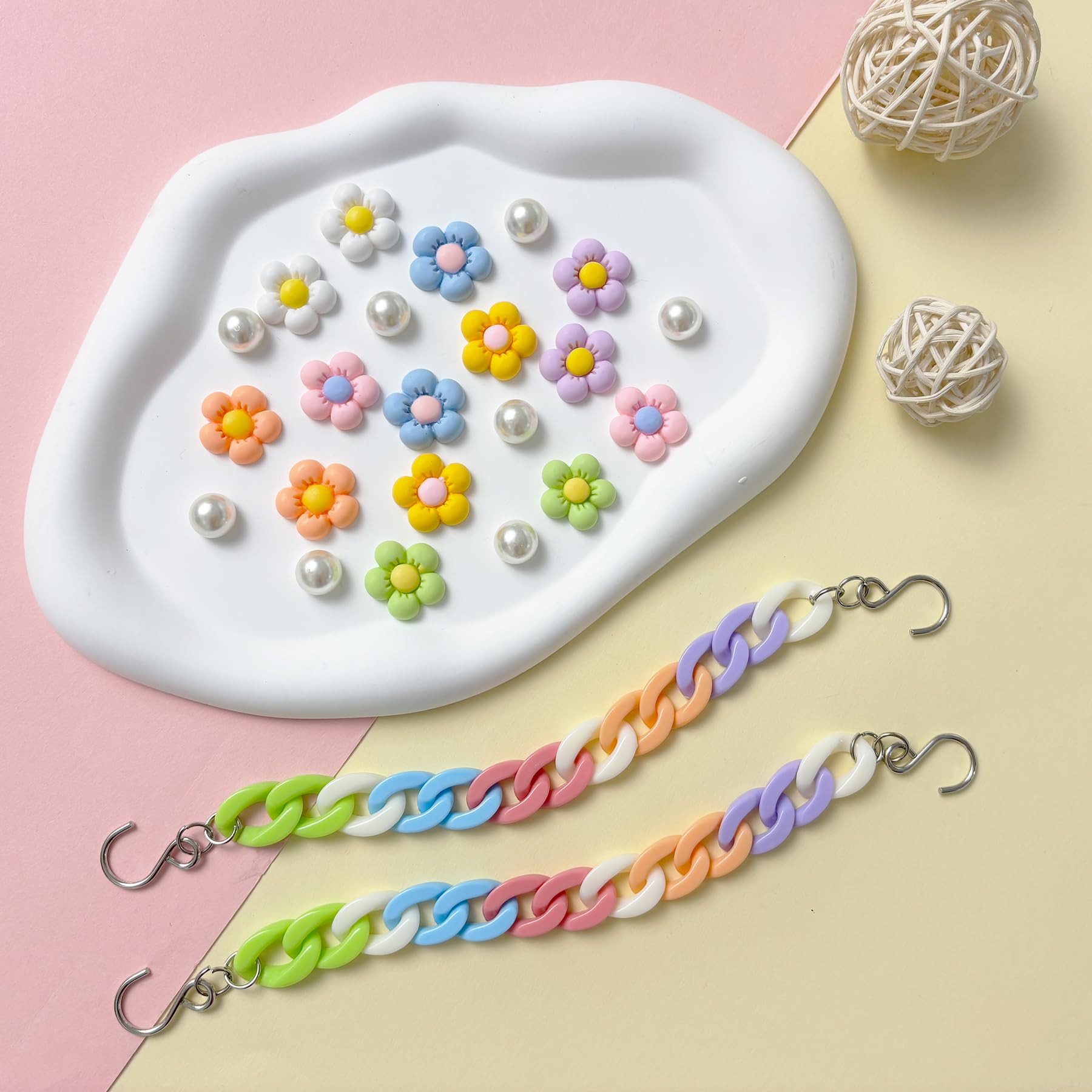 2Pcs Acrylic Shoe Chains for Women, 18Pcs Flower Pearl Shoe Charms Accessories for Clog Sandals, DIY Shoe Decoration Charms for Girls, Party Favor