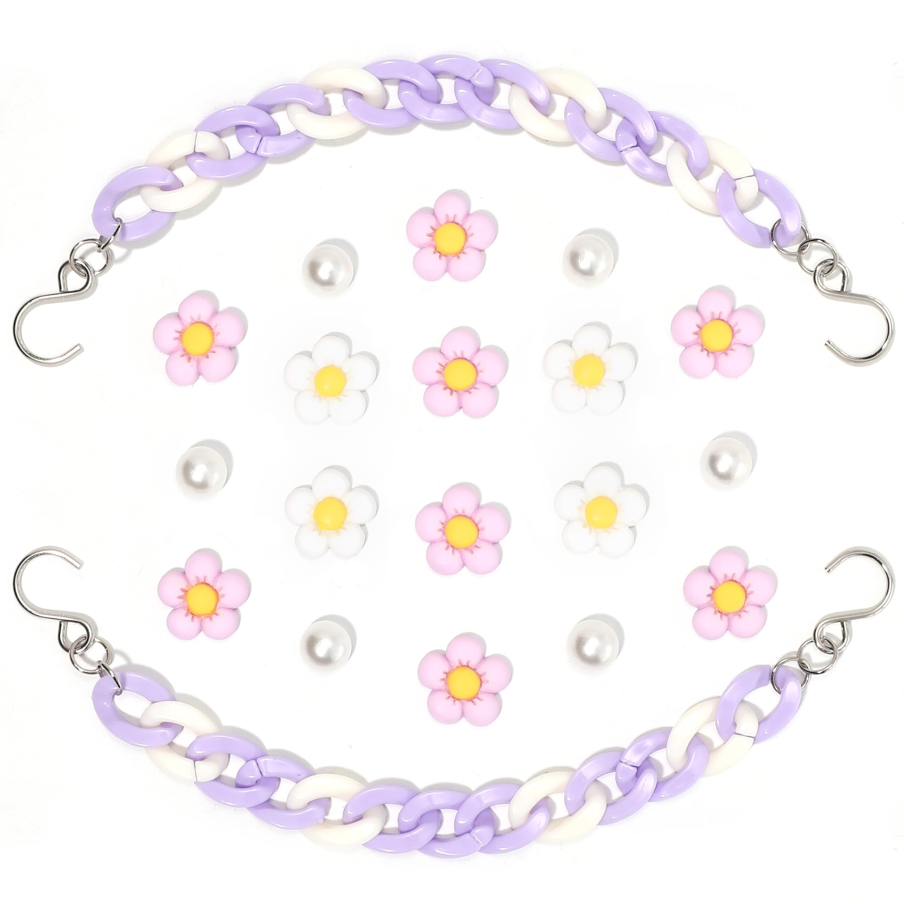 2Pcs Acrylic Shoe Chains for Women, 18Pcs Flower Pearl Shoe Charms Accessories for Clog Sandals, DIY Shoe Decoration Charms for Girls, Party Favor