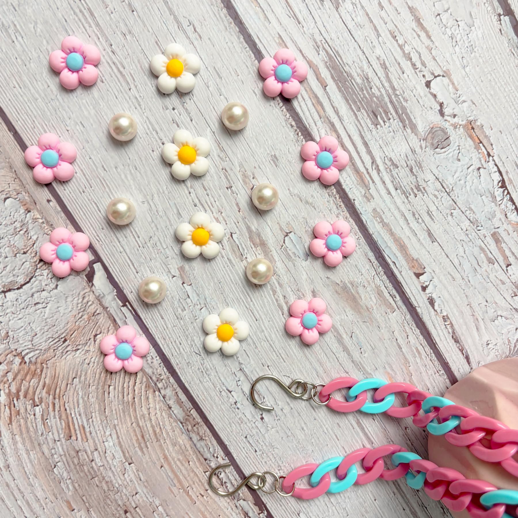 2Pcs Acrylic Shoe Chains for Women, 18Pcs Flower Pearl Shoe Charms Accessories for Clog Sandals, DIY Shoe Decoration Charms for Girls, Party Favor