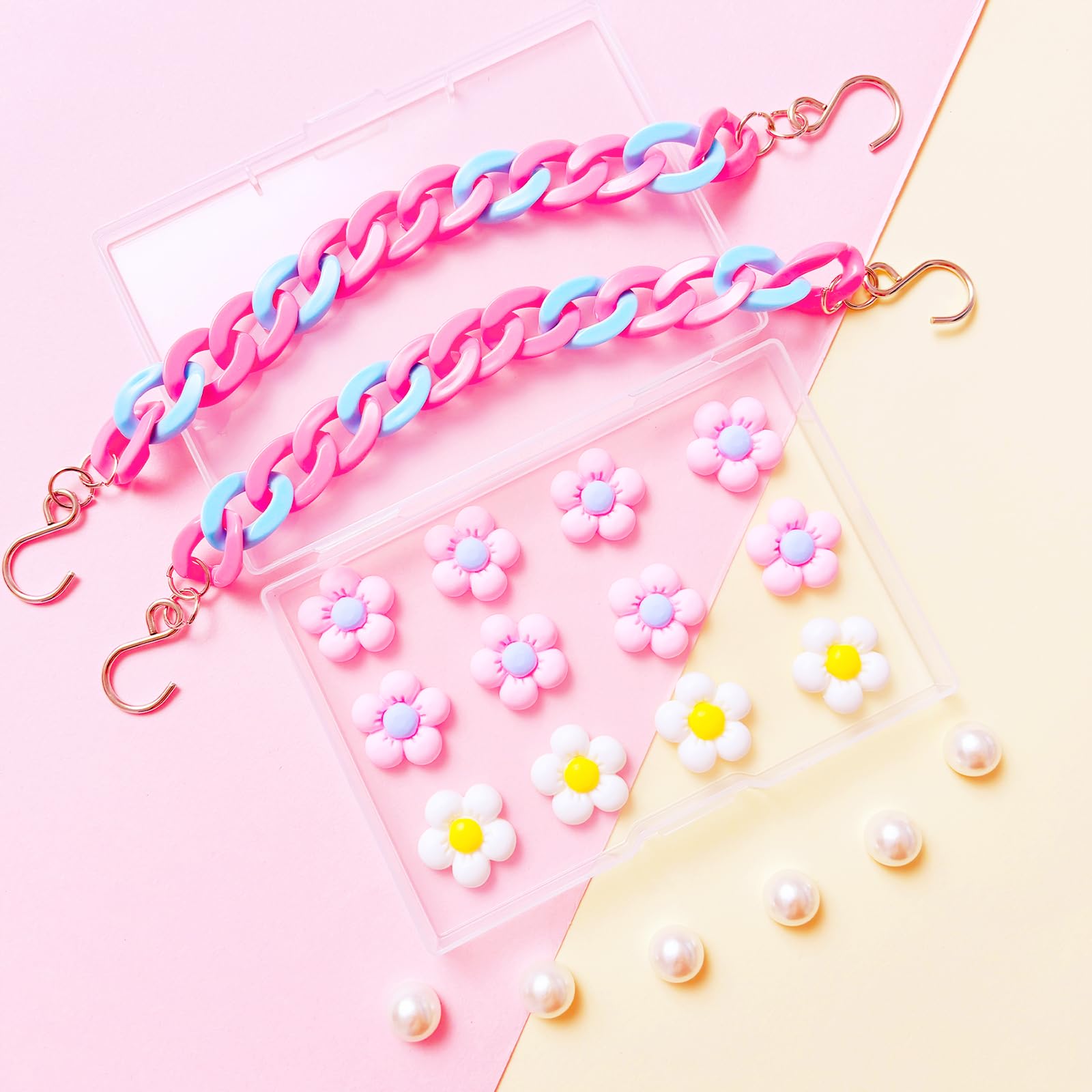 2Pcs Acrylic Shoe Chains for Women, 18Pcs Flower Pearl Shoe Charms Accessories for Clog Sandals, DIY Shoe Decoration Charms for Girls, Party Favor