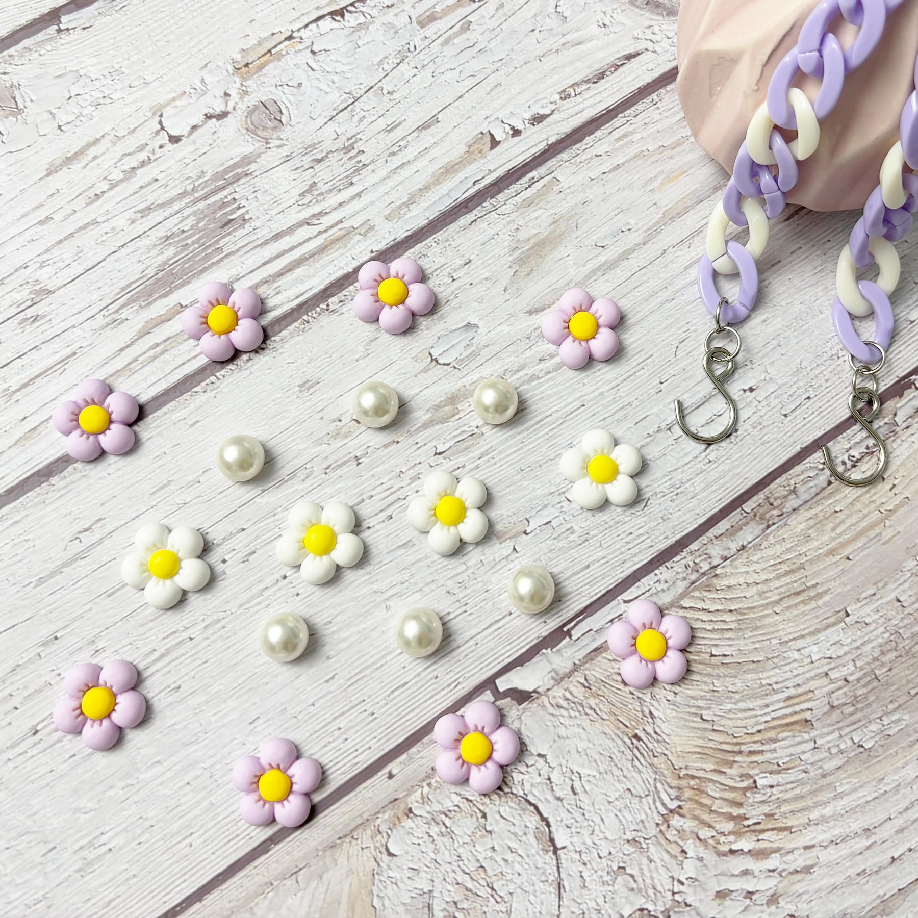 2Pcs Acrylic Shoe Chains for Women, 18Pcs Flower Pearl Shoe Charms Accessories for Clog Sandals, DIY Shoe Decoration Charms for Girls, Party Favor