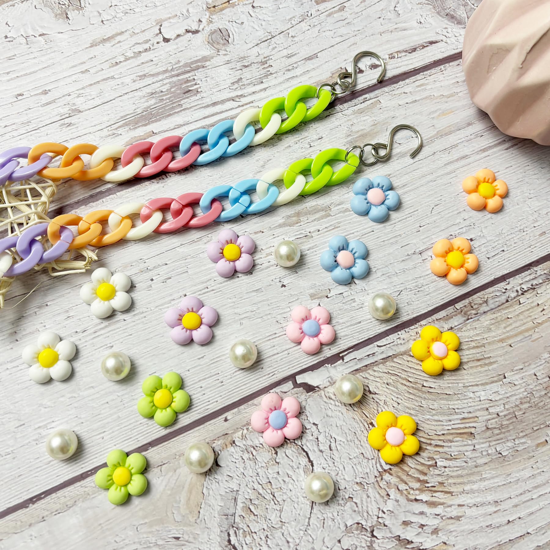 2Pcs Acrylic Shoe Chains for Women, 18Pcs Flower Pearl Shoe Charms Accessories for Clog Sandals, DIY Shoe Decoration Charms for Girls, Party Favor