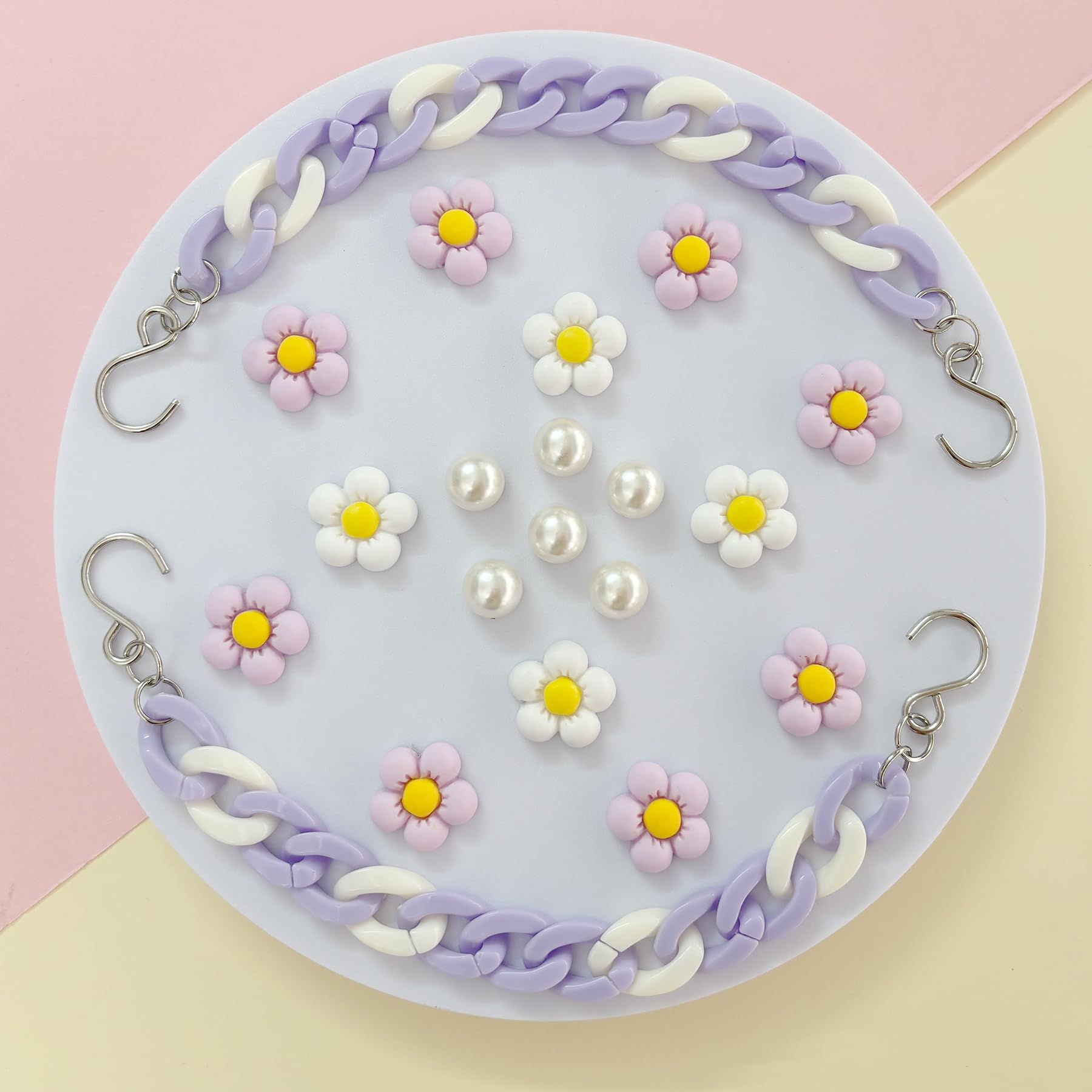 2Pcs Acrylic Shoe Chains for Women, 18Pcs Flower Pearl Shoe Charms Accessories for Clog Sandals, DIY Shoe Decoration Charms for Girls, Party Favor