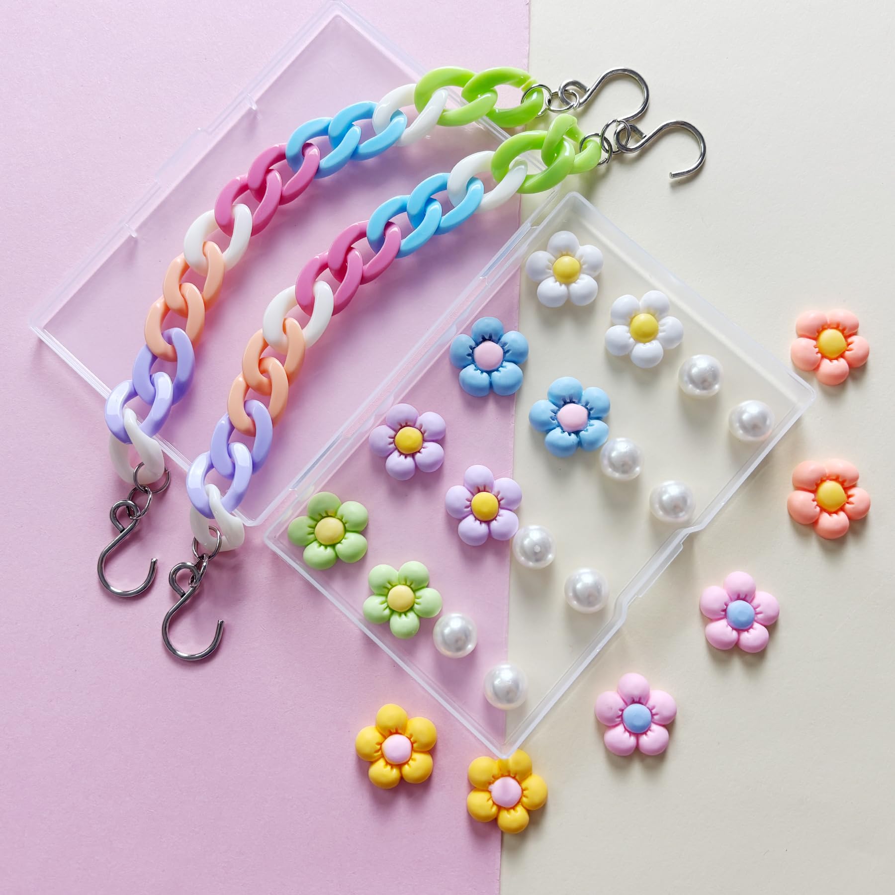 2Pcs Acrylic Shoe Chains for Women, 18Pcs Flower Pearl Shoe Charms Accessories for Clog Sandals, DIY Shoe Decoration Charms for Girls, Party Favor