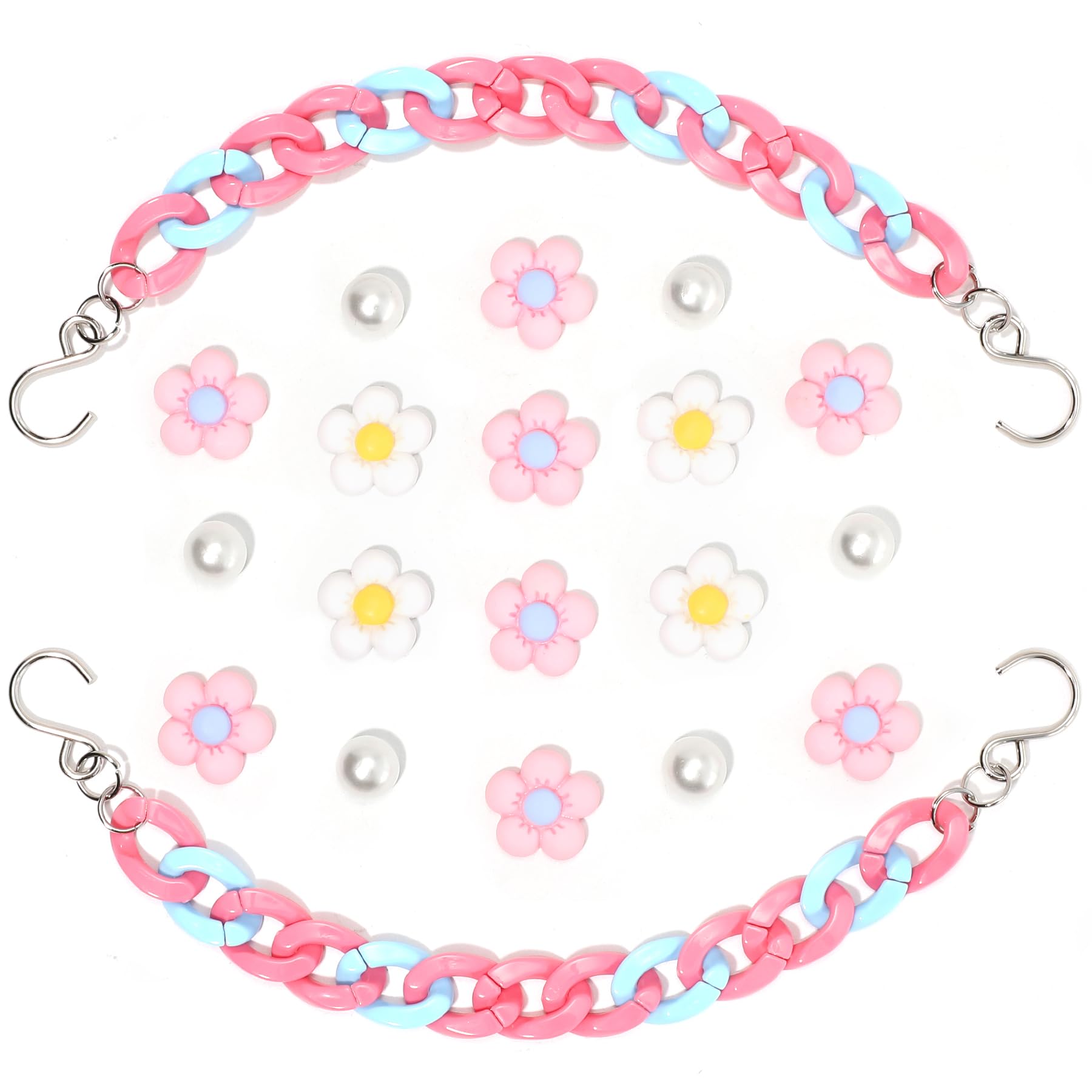 2Pcs Acrylic Shoe Chains for Women, 18Pcs Flower Pearl Shoe Charms Accessories for Clog Sandals, DIY Shoe Decoration Charms for Girls, Party Favor