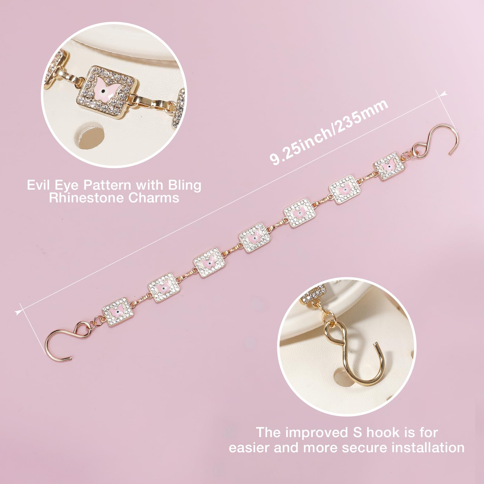 2Pcs Bling Evil Eye Shoe Chains for Girls for Clog Sandals, Gothic Shoe Decoration Charms for Women