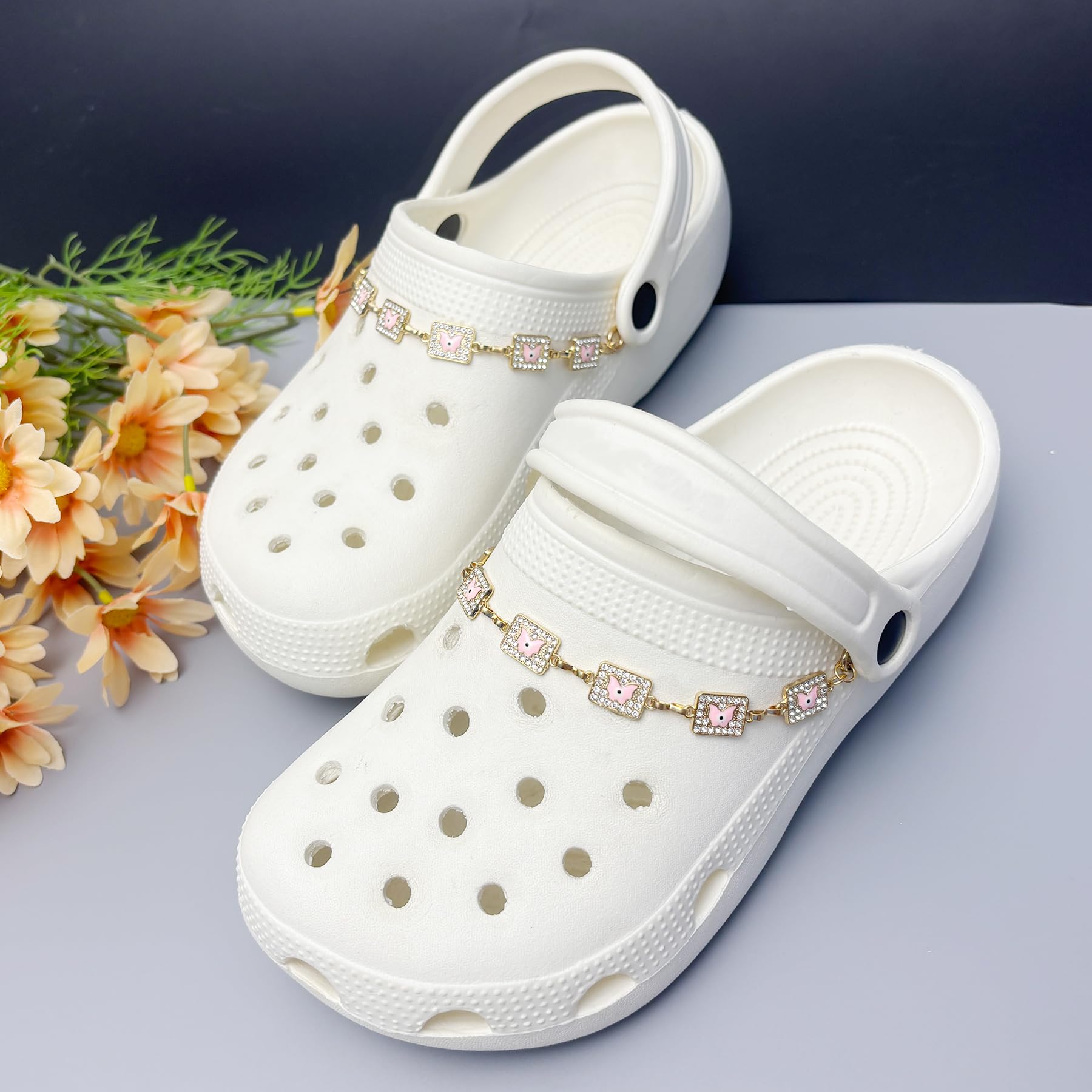 2Pcs Bling Evil Eye Shoe Chains for Girls for Clog Sandals, Gothic Shoe Decoration Charms for Women