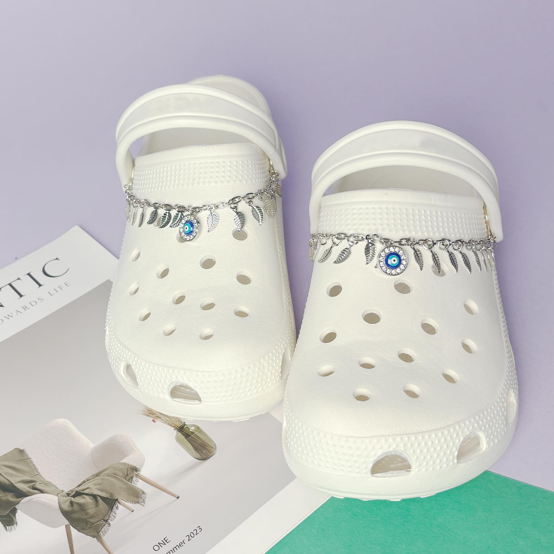 2Pcs Bling Evil Eye Shoe Chains for Girls for Clog Sandals, Gothic Shoe Decoration Charms for Women