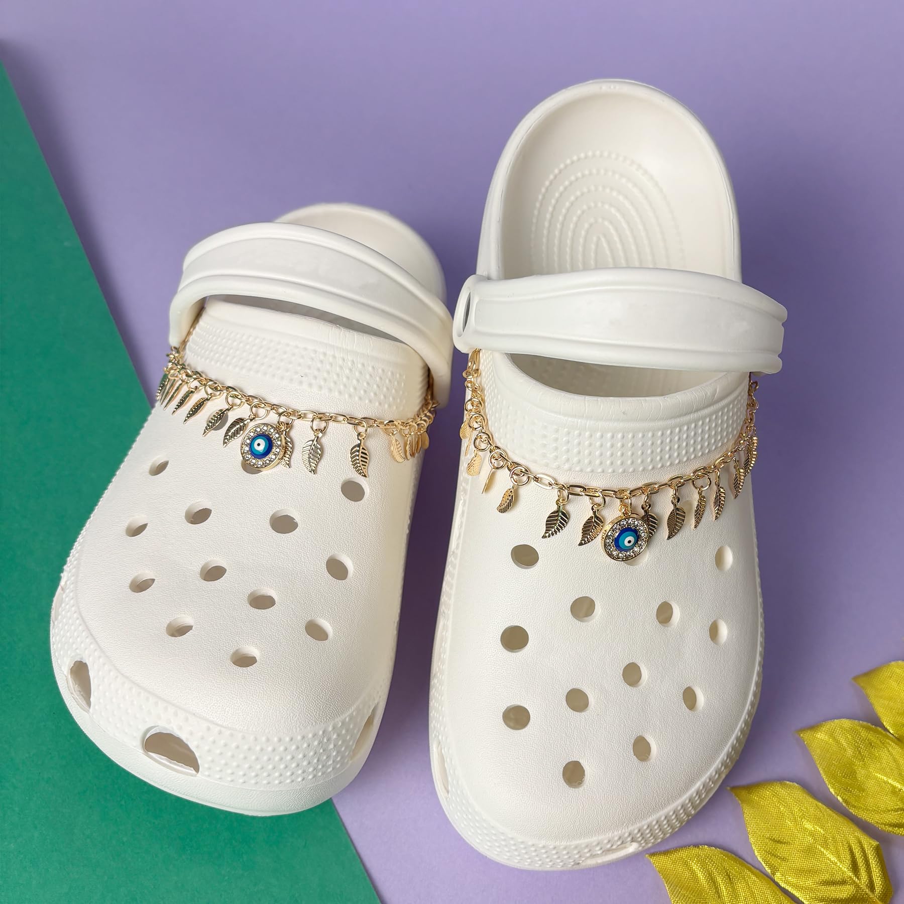 2Pcs Bling Evil Eye Shoe Chains for Girls for Clog Sandals, Gothic Shoe Decoration Charms for Women