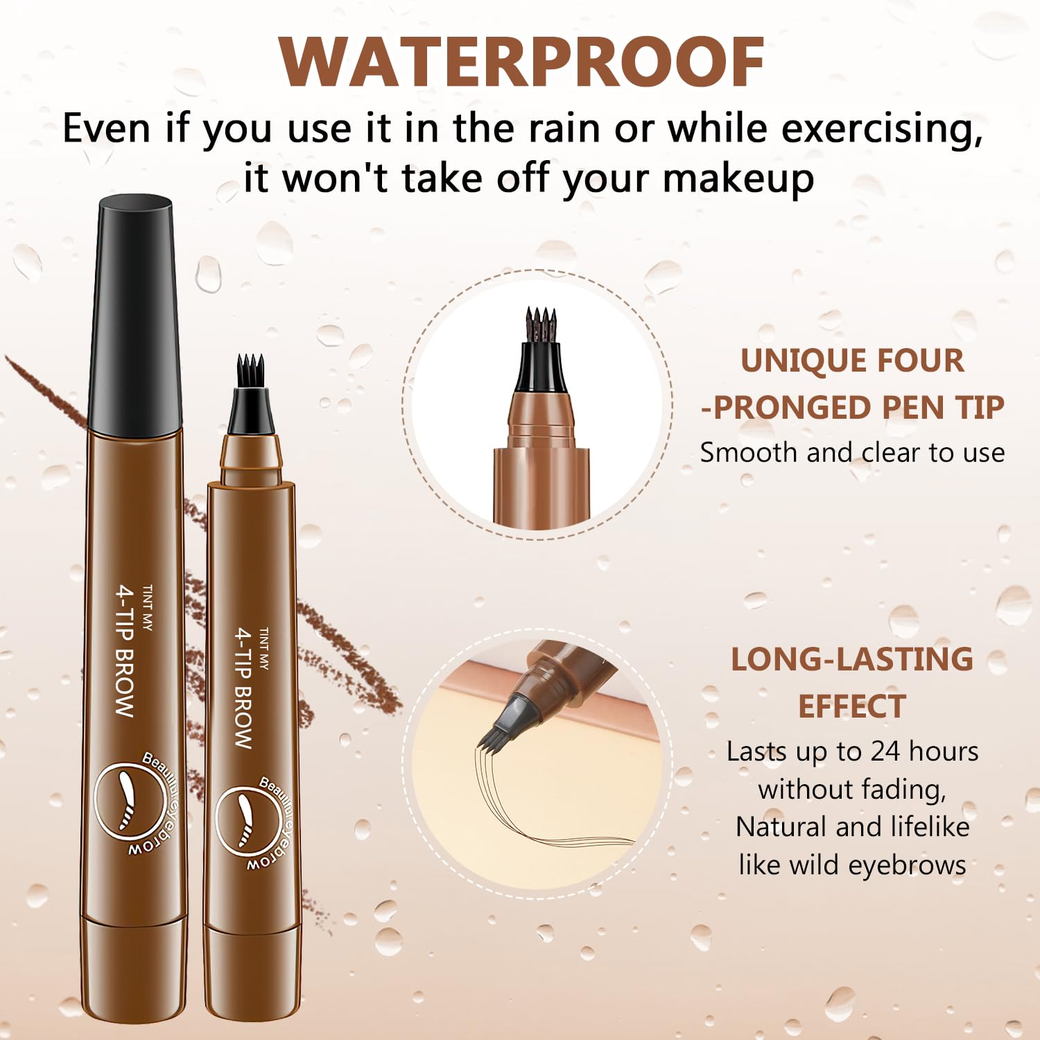 2Pcs Magic Microblading Eyebrow Pencil, 4-Tip Brow Pencil with Micro-Fork Tip, 3D Waterproof Microblading Eyebrow Pen, Eyebrow Tattoo Pen for Natural Makeup (Dark Brown)