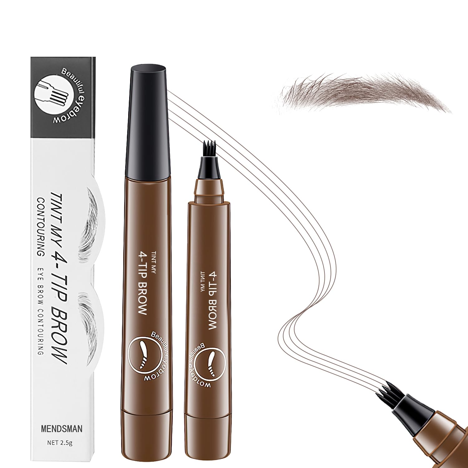 2Pcs Magic Microblading Eyebrow Pencil, 4-Tip Brow Pencil with Micro-Fork Tip, 3D Waterproof Microblading Eyebrow Pen, Eyebrow Tattoo Pen for Natural Makeup (Dark Brown)