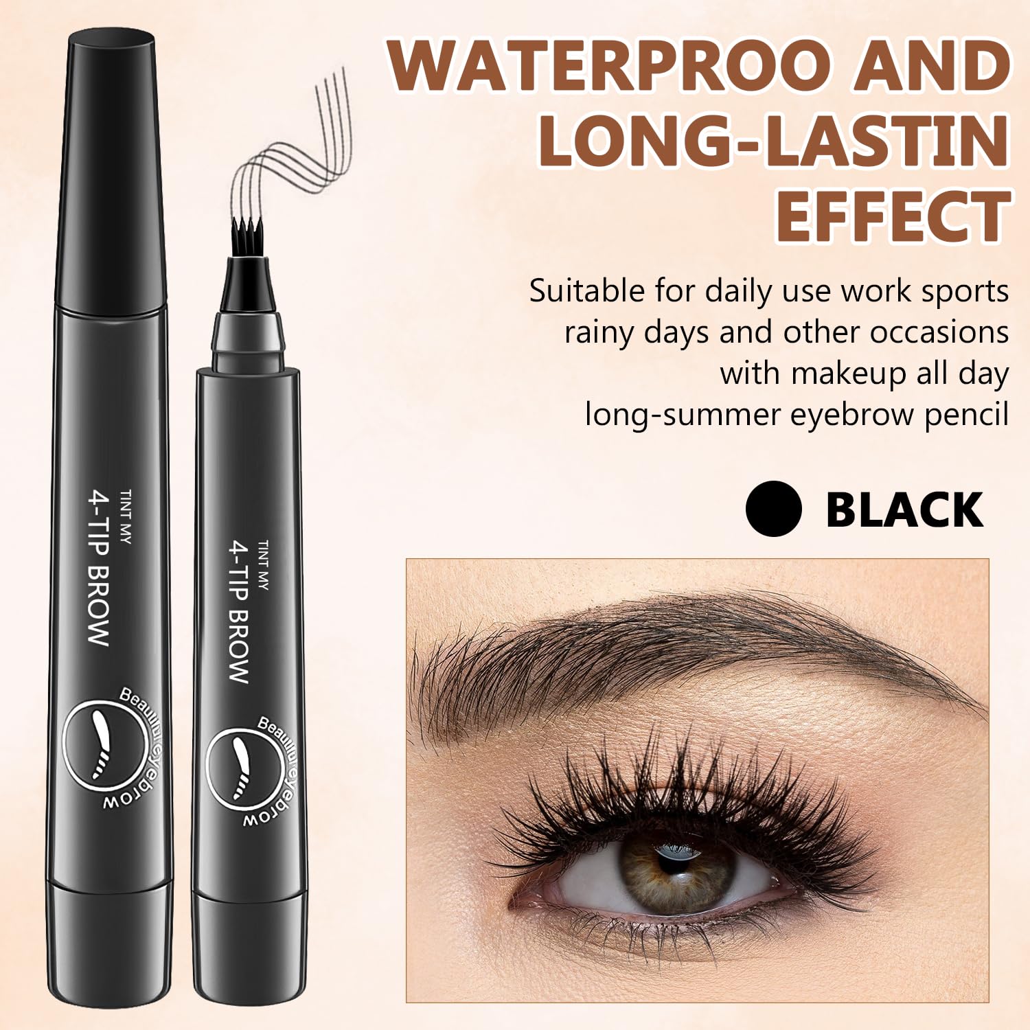 2Pcs Magic Microblading Eyebrow Pencil, 4-Tip Brow Pencil with Micro-Fork Tip, 3D Waterproof Microblading Eyebrow Pen, Eyebrow Tattoo Pen for Natural Makeup (Dark Brown)
