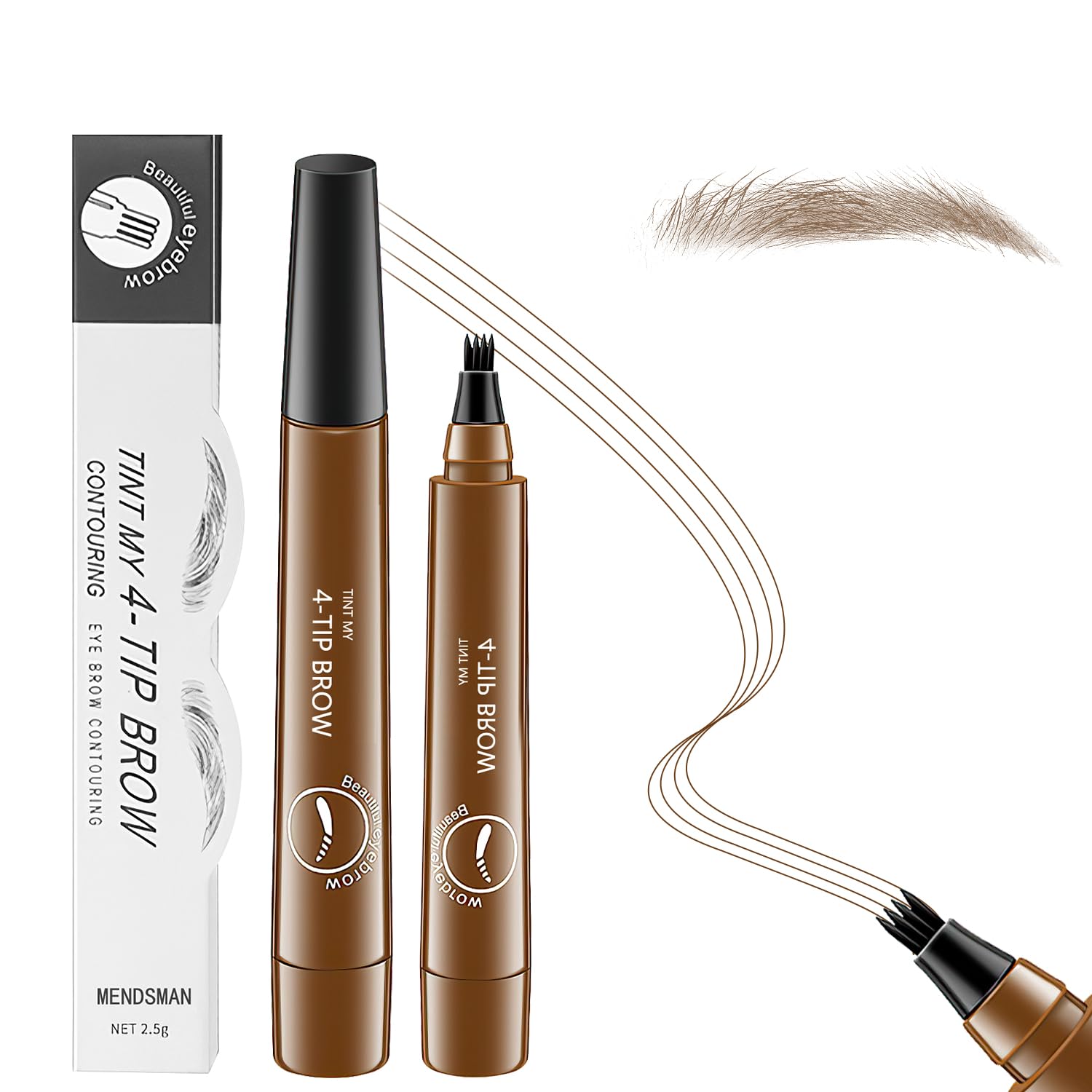 2Pcs Magic Microblading Eyebrow Pencil, 4-Tip Brow Pencil with Micro-Fork Tip, 3D Waterproof Microblading Eyebrow Pen, Eyebrow Tattoo Pen for Natural Makeup (Dark Brown)