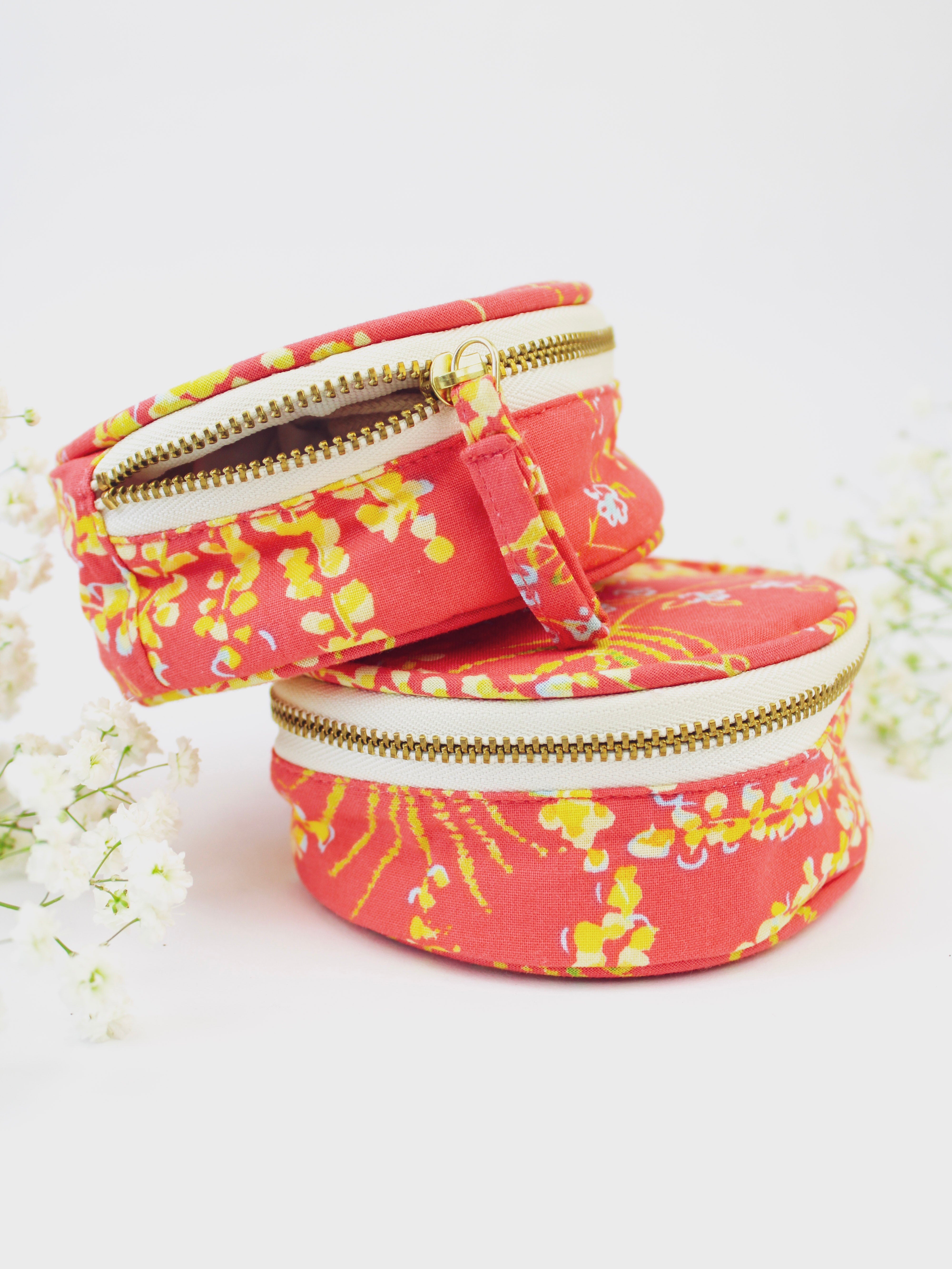 Coral Meadow Flowers Jewelry Pouch