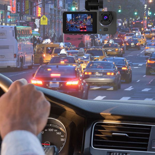 3 Channel Dash Cam Front Inside Rear Vehicle Driving Recorder Car DVR with 32G MMC Card G Sensor Motion Detection Parking Monitor Loop Recording