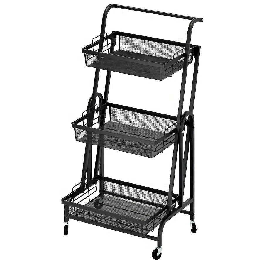 3-layer multi-functional iron durable foldable storage rack Home multi-layer storage rack Kitchen rotating storage rack Storage rack with wheels Practical storage rack
