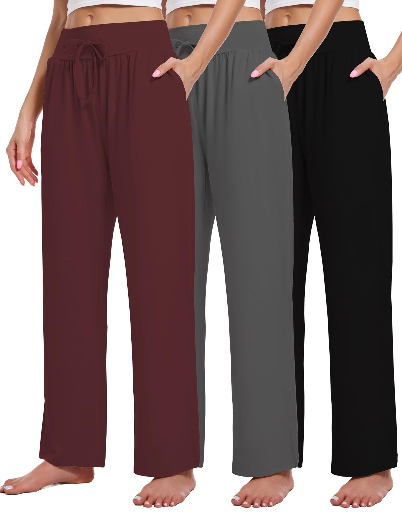 3 Pack Women's Lounge Pants Wide Leg Yoga Sweatpants with Pockets High Waisted Drawstring Lounge Loose Workout Jogger