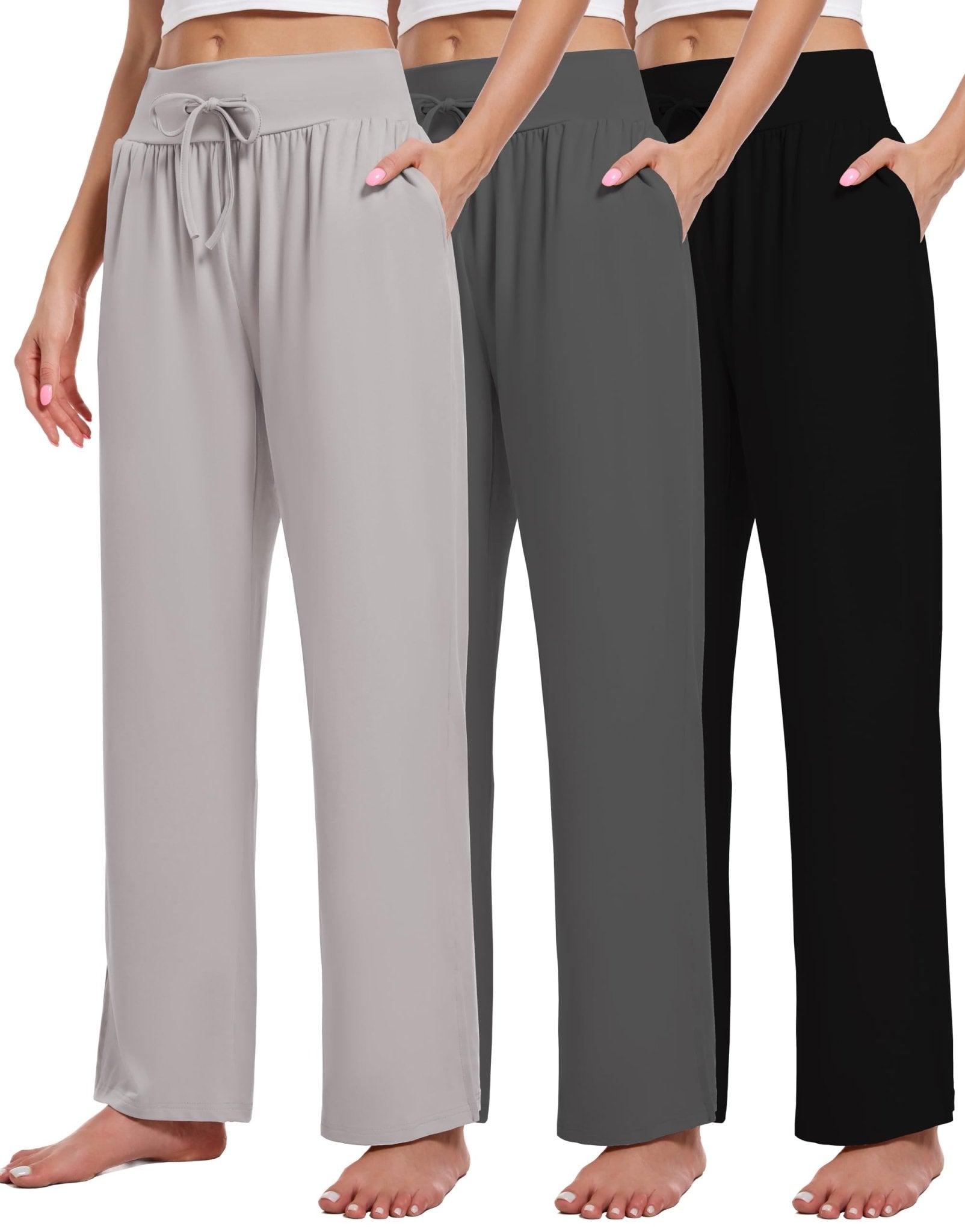 3 Pack Women's Lounge Pants Wide Leg Yoga Sweatpants with Pockets High Waisted Drawstring Lounge Loose Workout Jogger