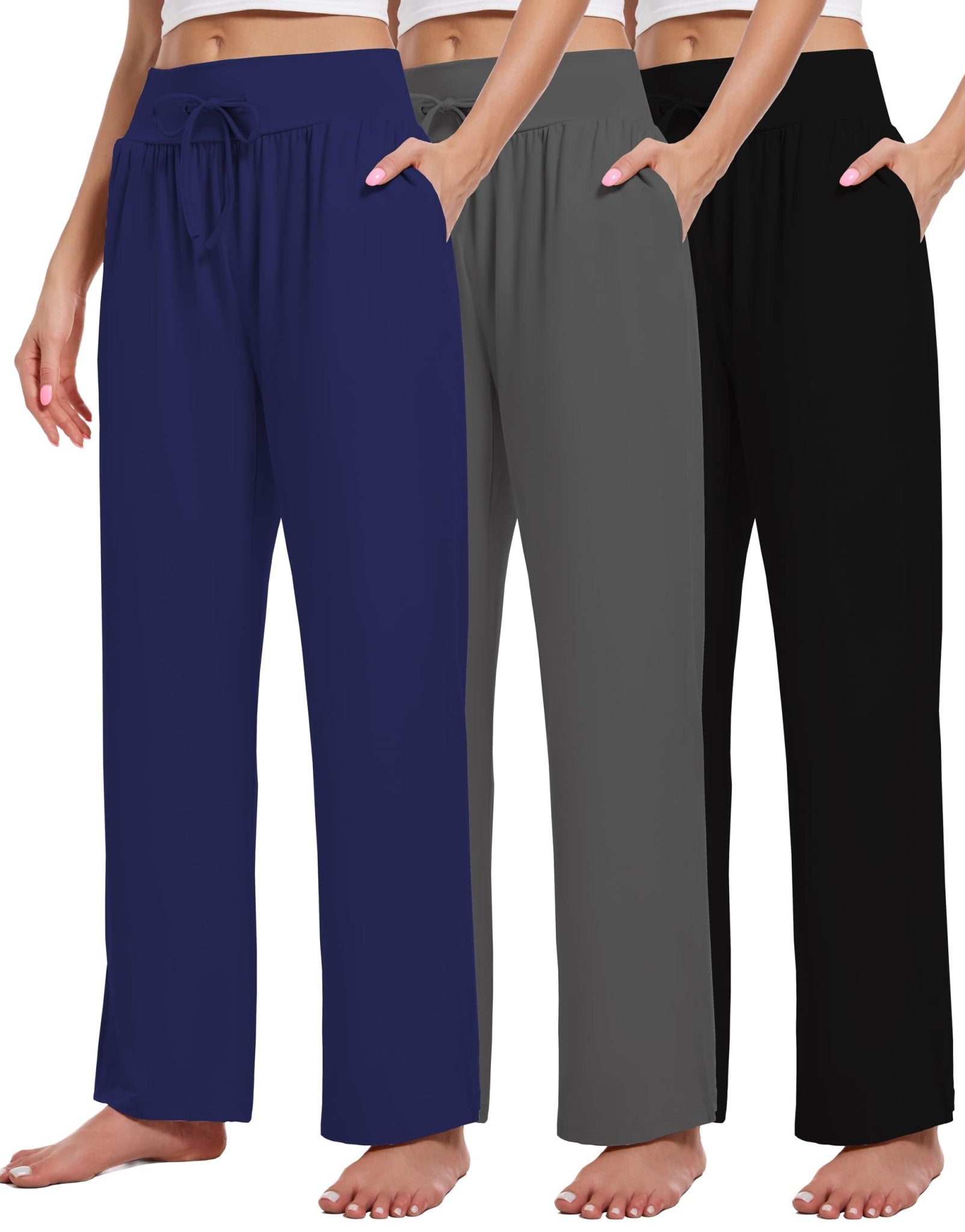 3 Pack Women's Lounge Pants Wide Leg Yoga Sweatpants with Pockets High Waisted Drawstring Lounge Loose Workout Jogger