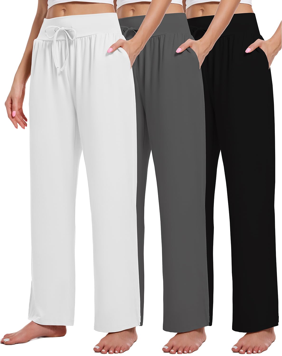 3 Pack Women's Lounge Pants Wide Leg Yoga Sweatpants with Pockets High Waisted Drawstring Lounge Loose Workout Jogger
