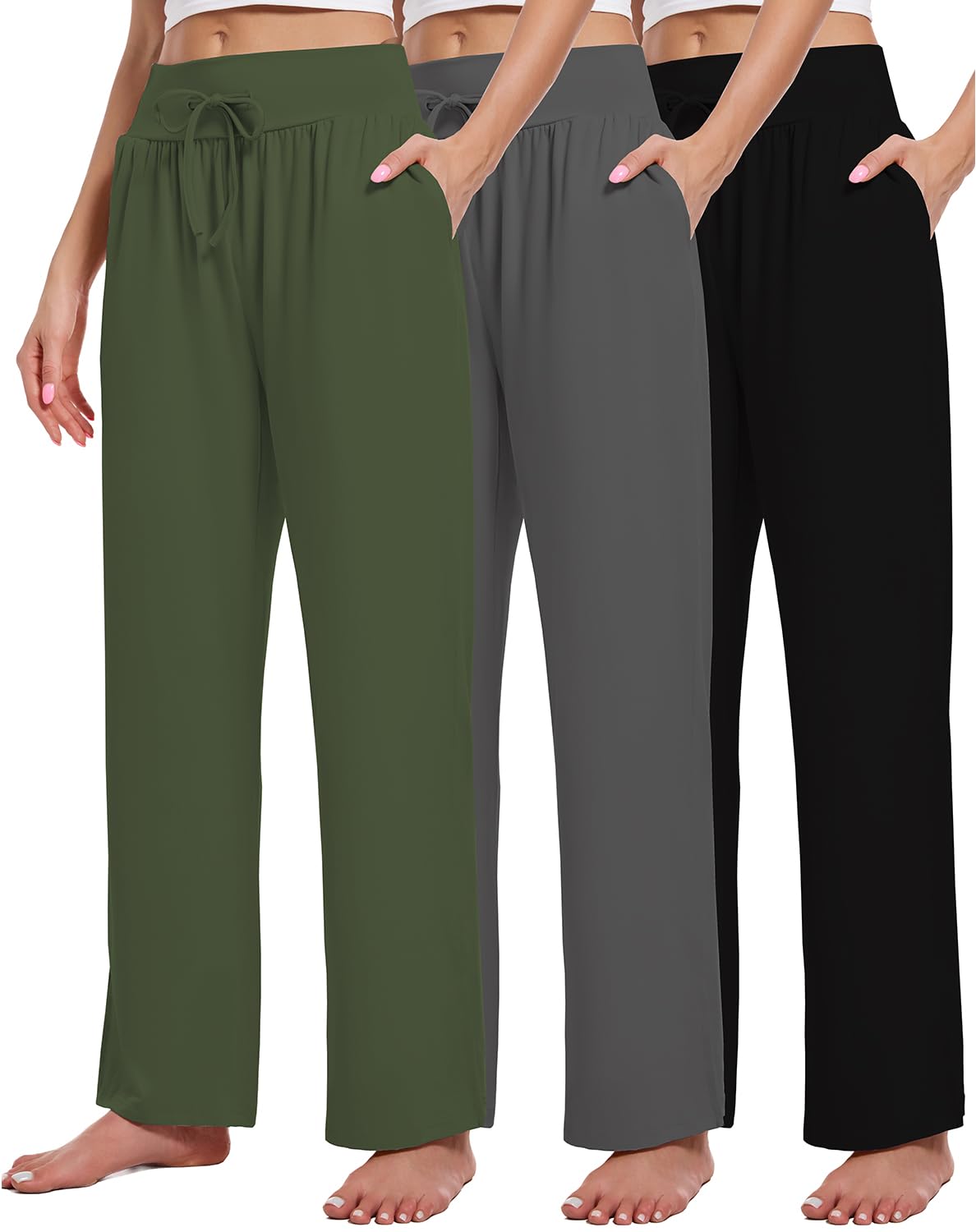 3 Pack Women's Lounge Pants Wide Leg Yoga Sweatpants with Pockets High Waisted Drawstring Lounge Loose Workout Jogger