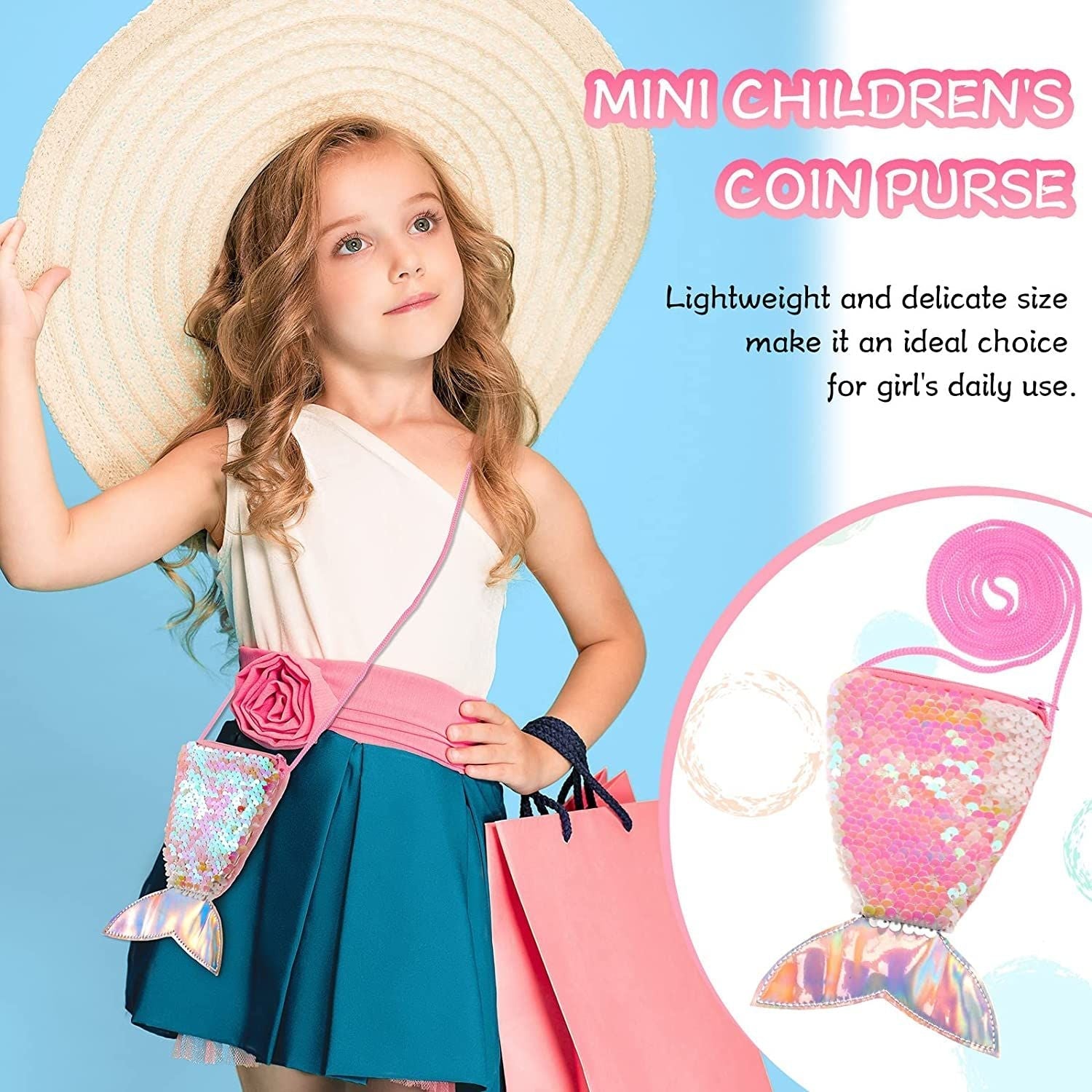 3 Pcs Mermaid Bags Mermaid Tail Glitter Sequin Purse Mini Bags Kids Girls