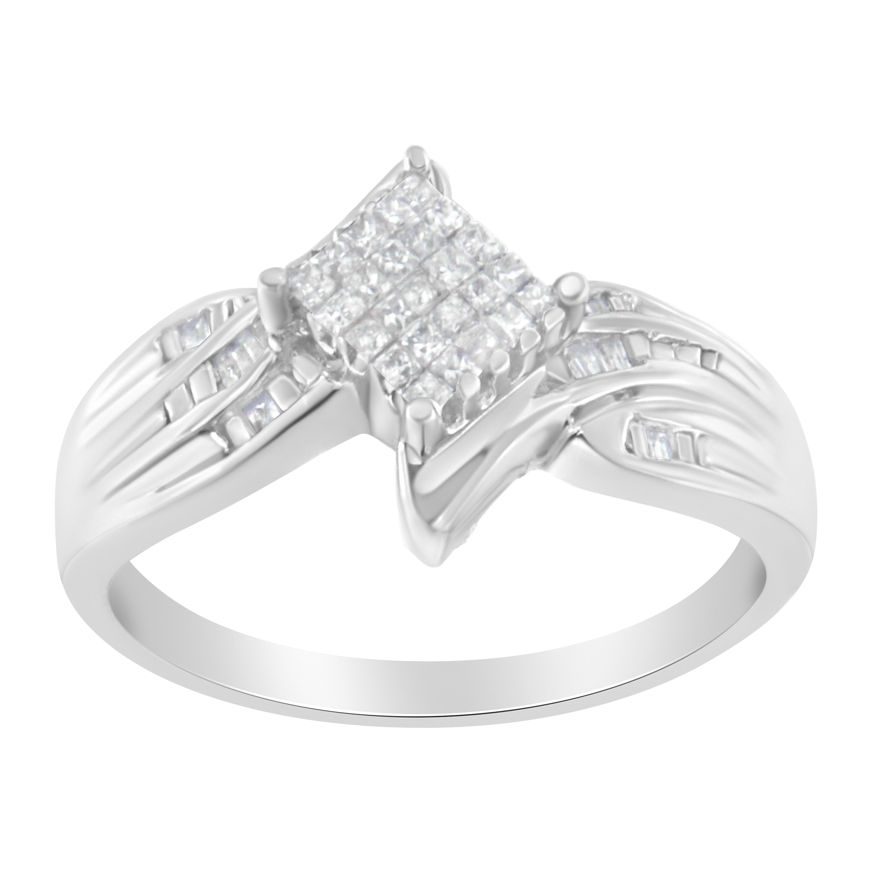 10K White Gold 1/3 Cttw Princess And Baguette Cut Diamond Bypass Style Cocktail Ring (I-J Color, I1-I2 Clarity) - Size 5