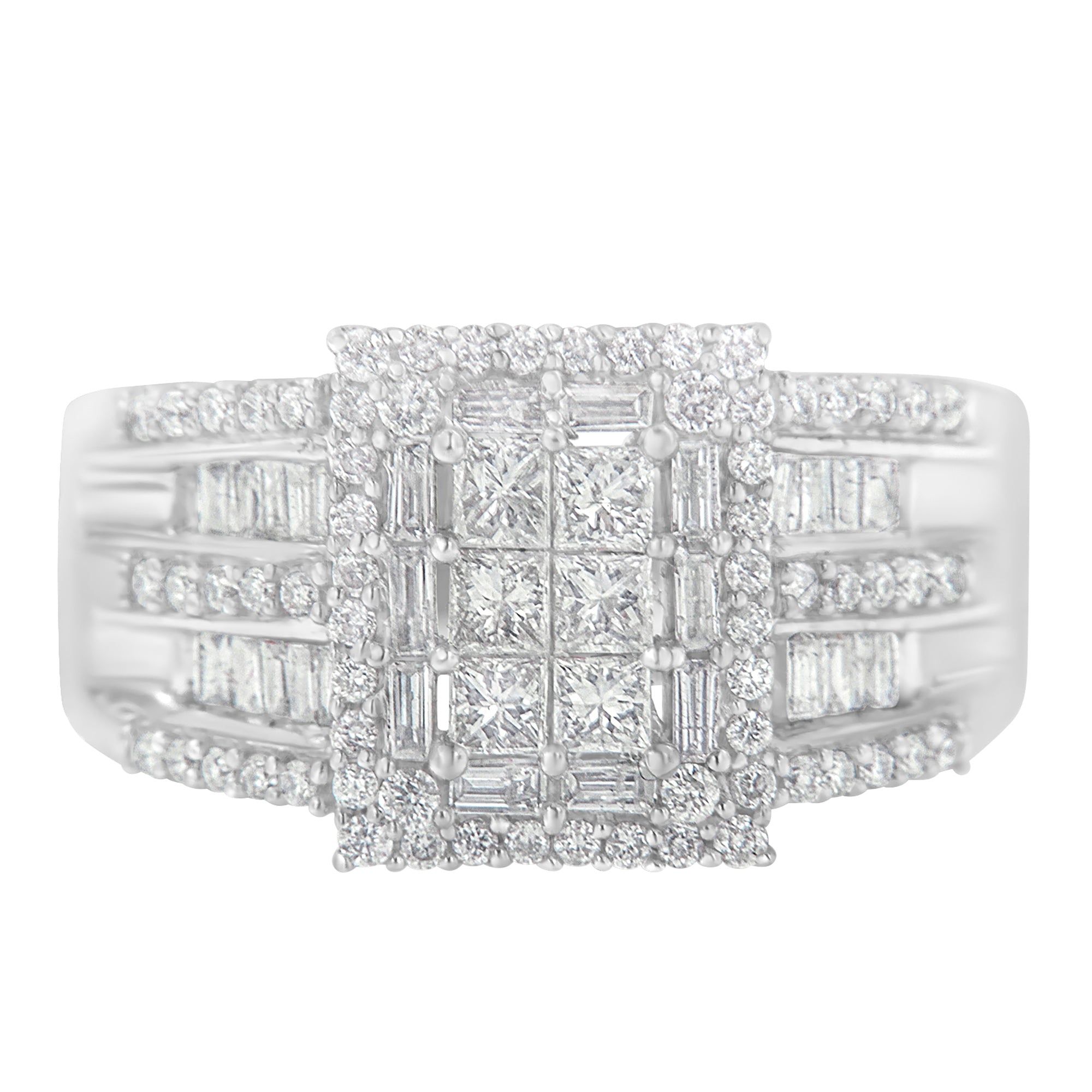 10K White Gold Diamond Cluster Ring (1 Cttw, H-I Color, I1-I2 Clarity)