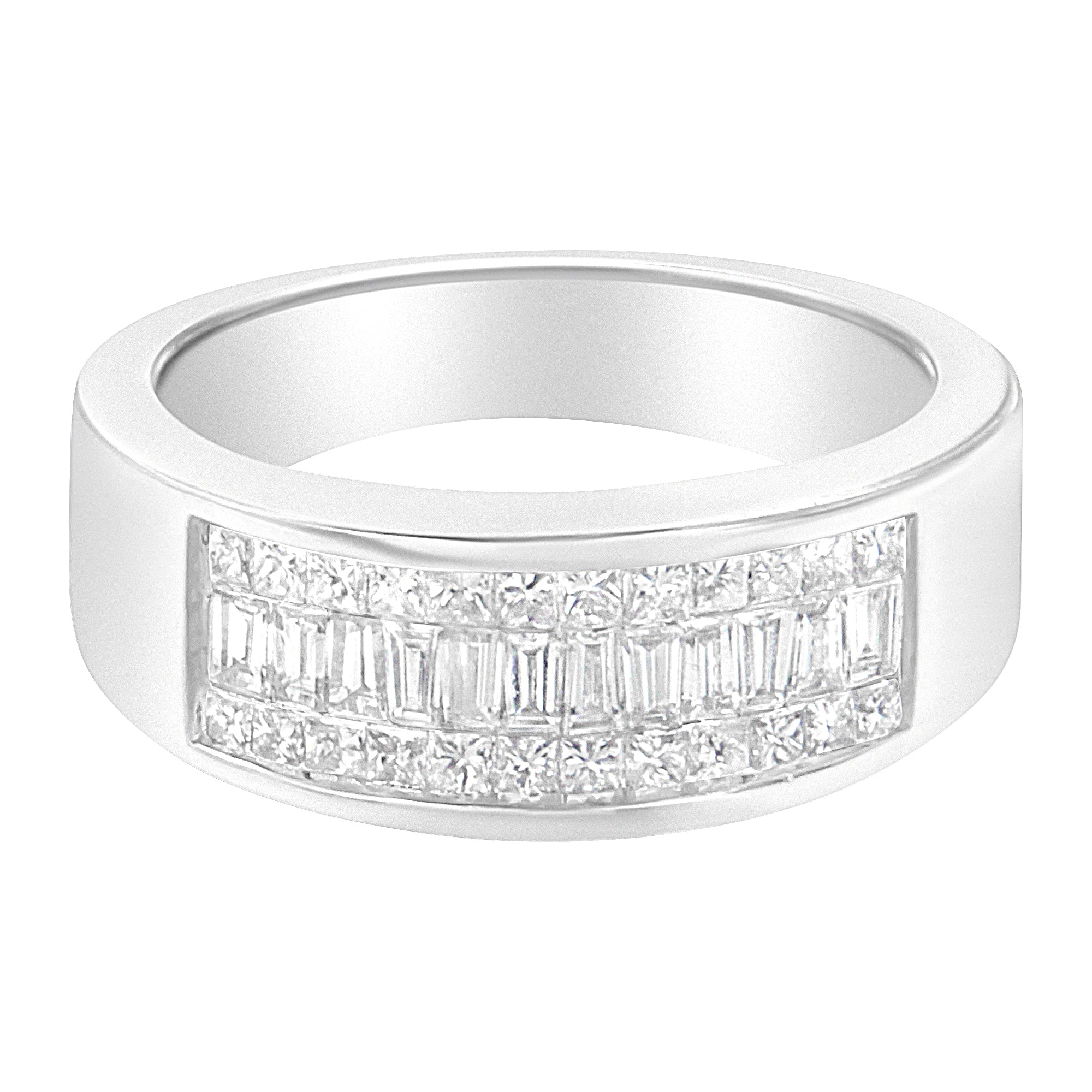 14K White Gold Princess And Baguette-Cut Diamond Ring (1.0 Cttw, H-I Color, Vs2-Si1 Clarity) - Size 6