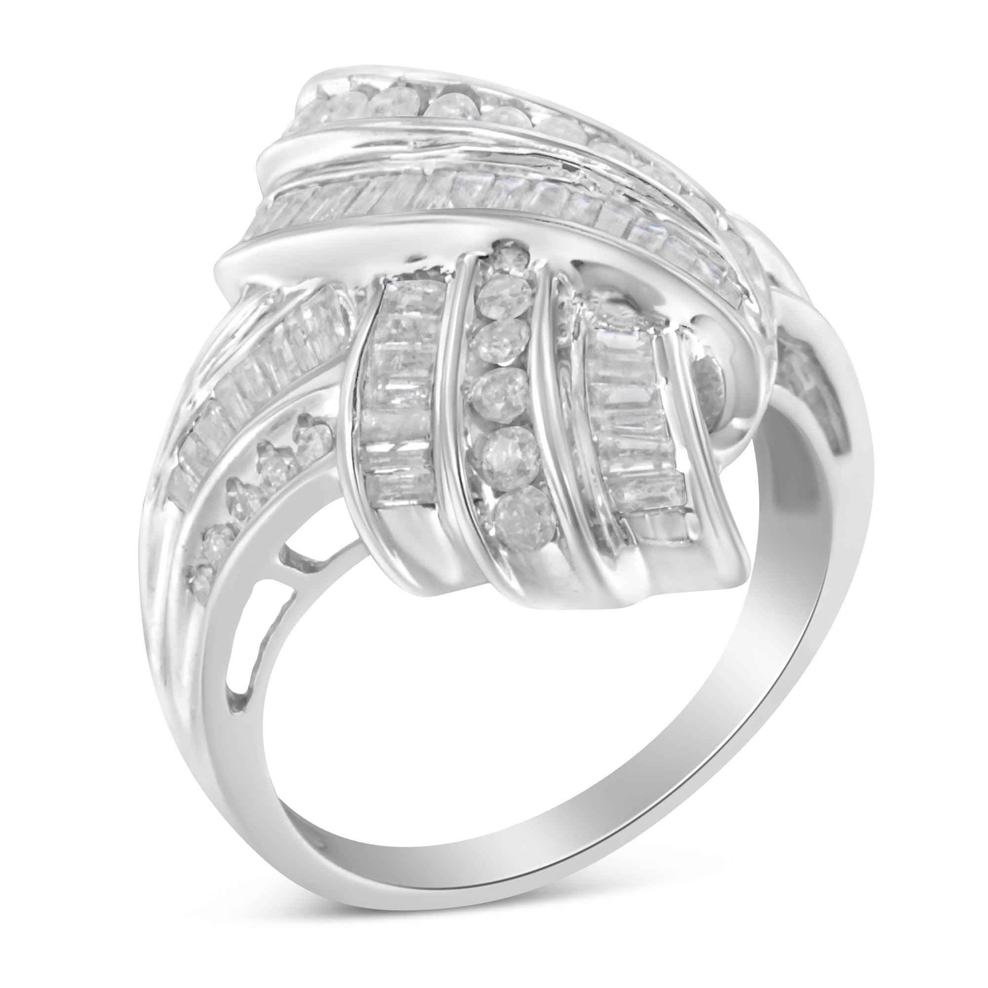 .925 Sterling Silver Diamond Bypass Cocktail Ring (1 Cttw, I-J Color, I2-I3 Clarity) - Size 7