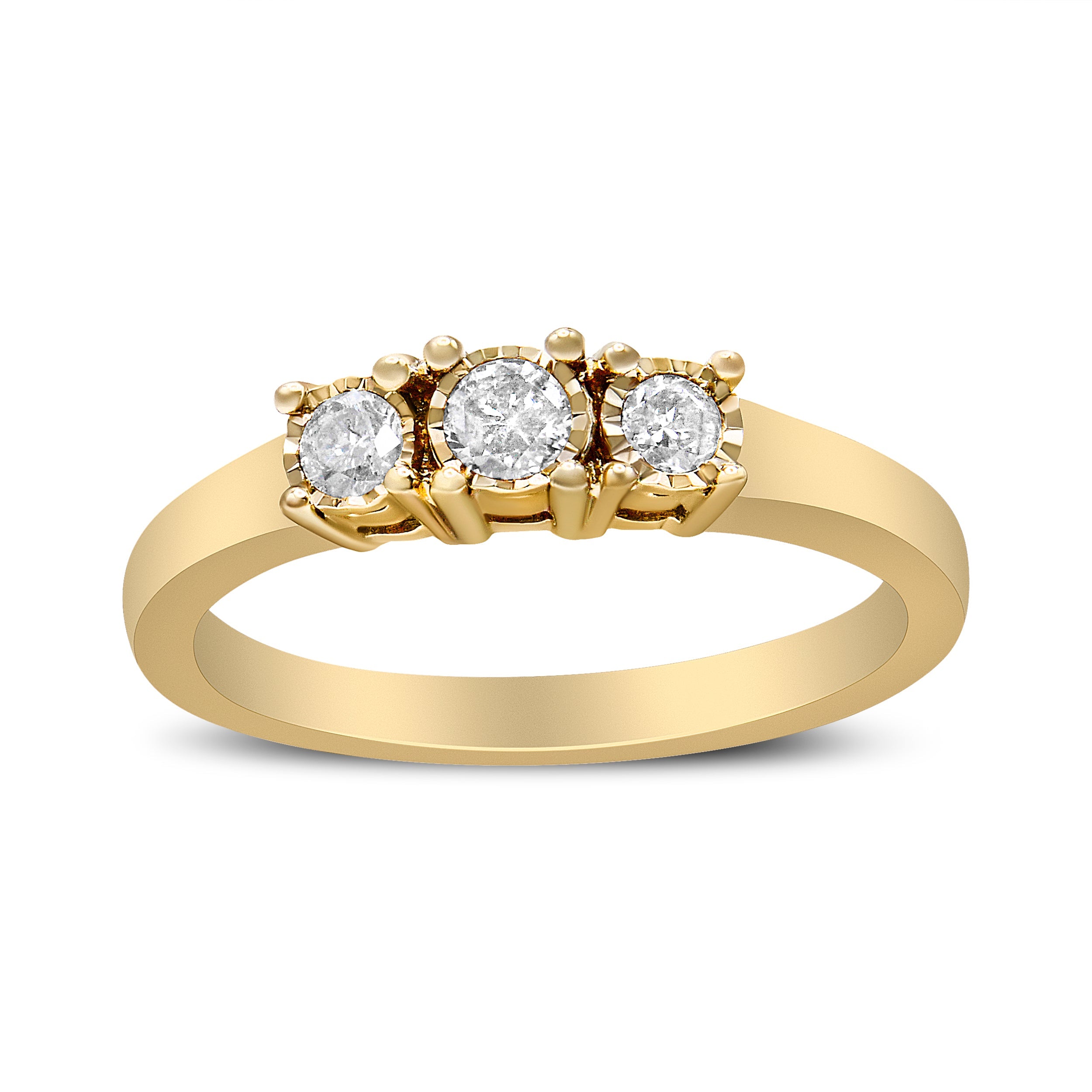 14K Yellow Gold Plated .925 Sterling Silver 1/4 Cttw Diamond 3 Stone Illusion Plate Ring (J-K Color, I1-I2 Clarity) - Size 7