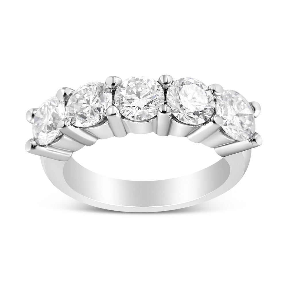 14K White Gold 3.0 Cttw Lab Grown Diamond Shared Prong Set 5 Stone Anniversary Band Ring (F-G Color, Vs2-Si1 Clarity) - Ring Size 7
