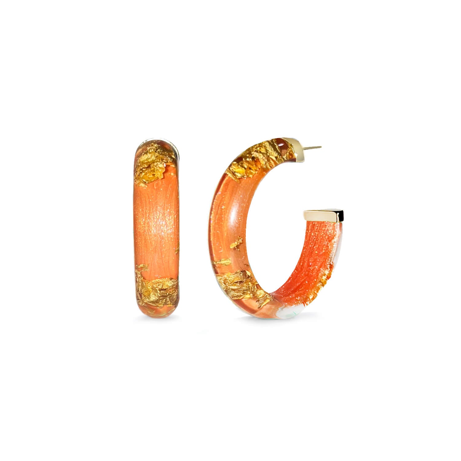 Small Gold Leaf Lucite Hoop Earrings