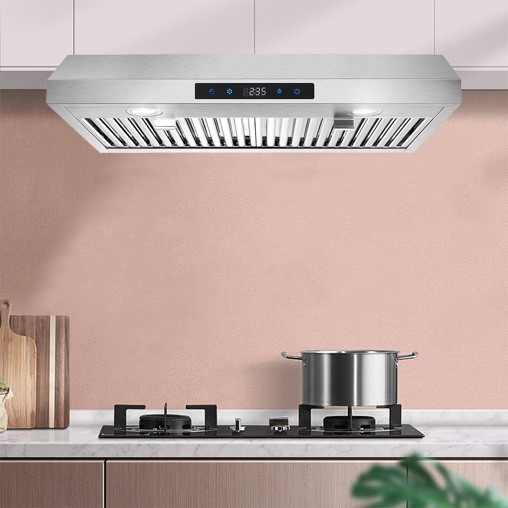 30 inch Kitchen Under Cabinet Range Hood 3-Speed 600CFM Vent w/LEDs Silver/Black