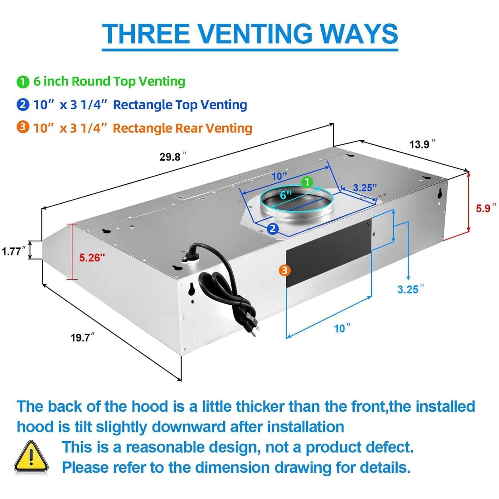 30 inch Kitchen Under Cabinet Range Hood 3-Speed 600CFM Vent w/LEDs Silver/Black