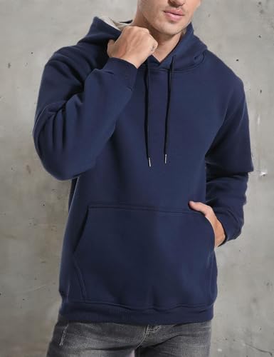 Flygo Men's Casual Fleece Sherpa Lined Hoodie Winter Warm Pullover Hooded Sweatshirt(Black-XL)