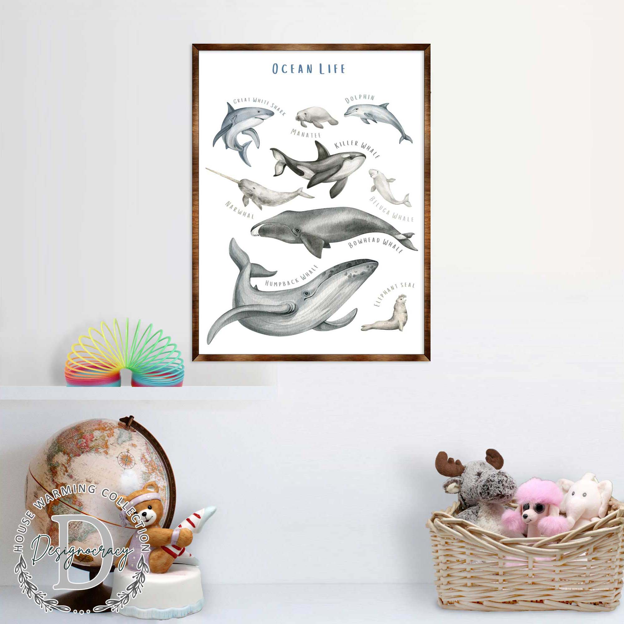 Ocean Animals Wooden Kids Room Décor - First day of school gift - Homeschool I Montessori wooden Educational Poster - Classroom Décor - Playroom Art - 310216