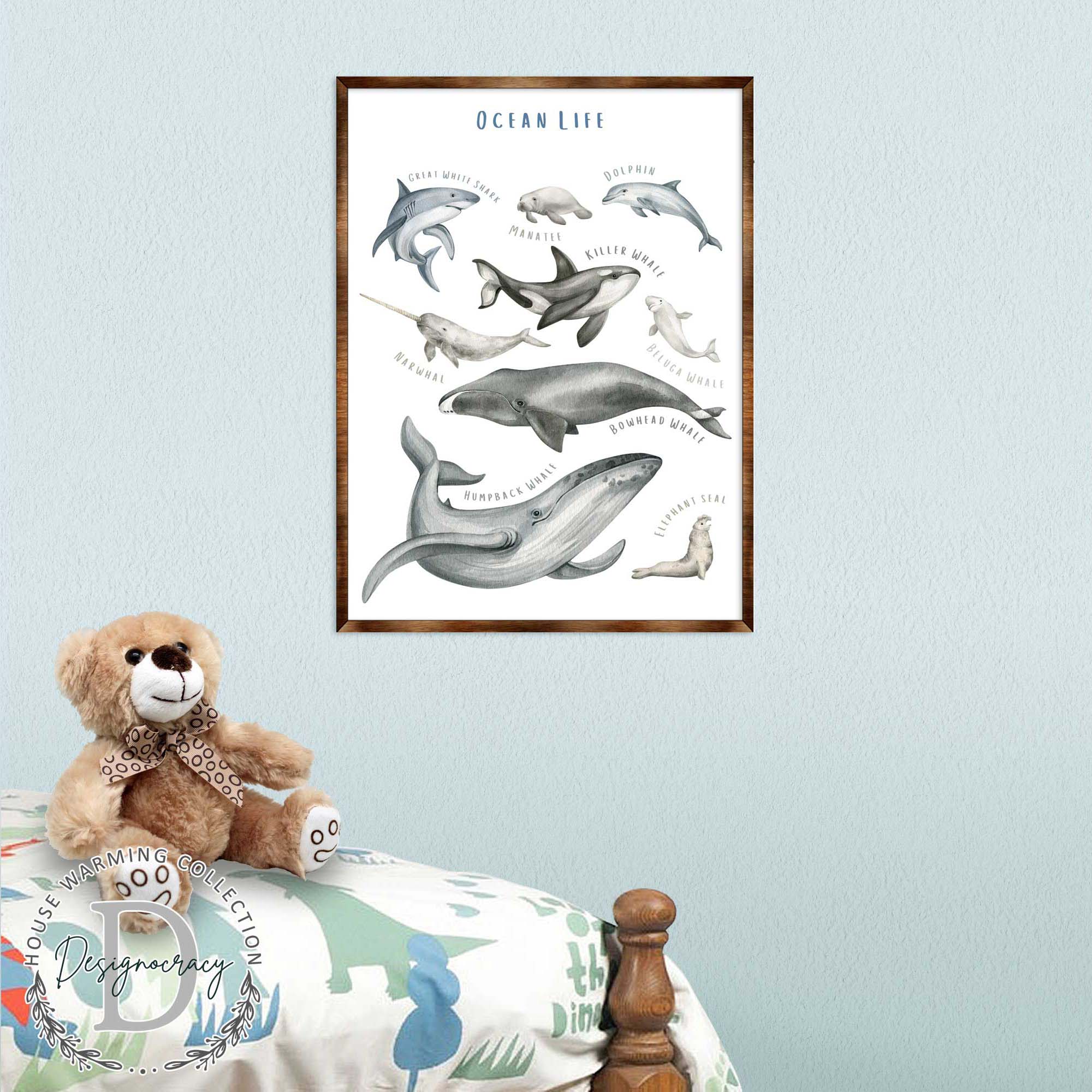 Ocean Animals Wooden Kids Room Décor - First day of school gift - Homeschool I Montessori wooden Educational Poster - Classroom Décor - Playroom Art - 310216