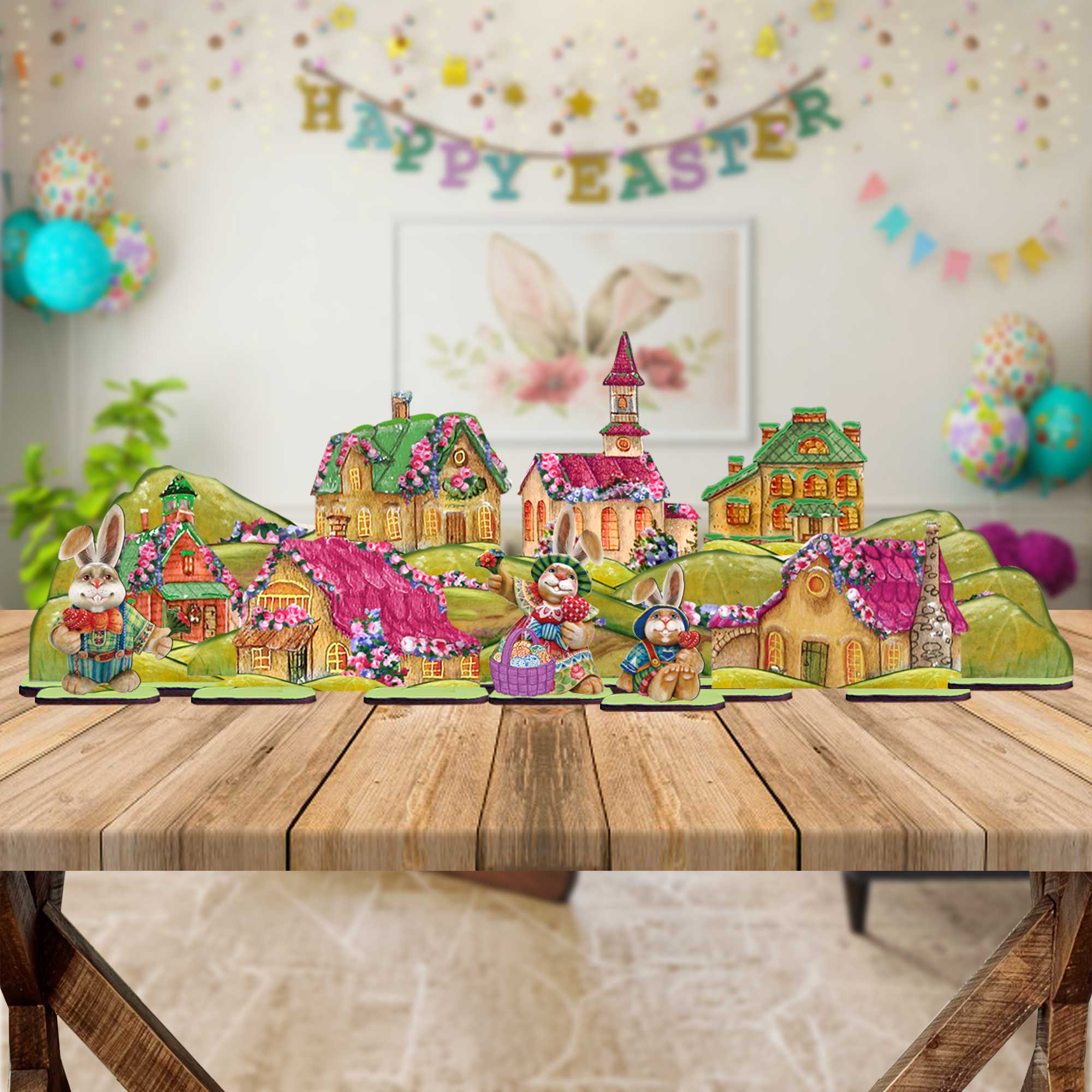 Easter Village Set of 12 by G. DeBrekht - Easter Spring Decor - 852730-S12
