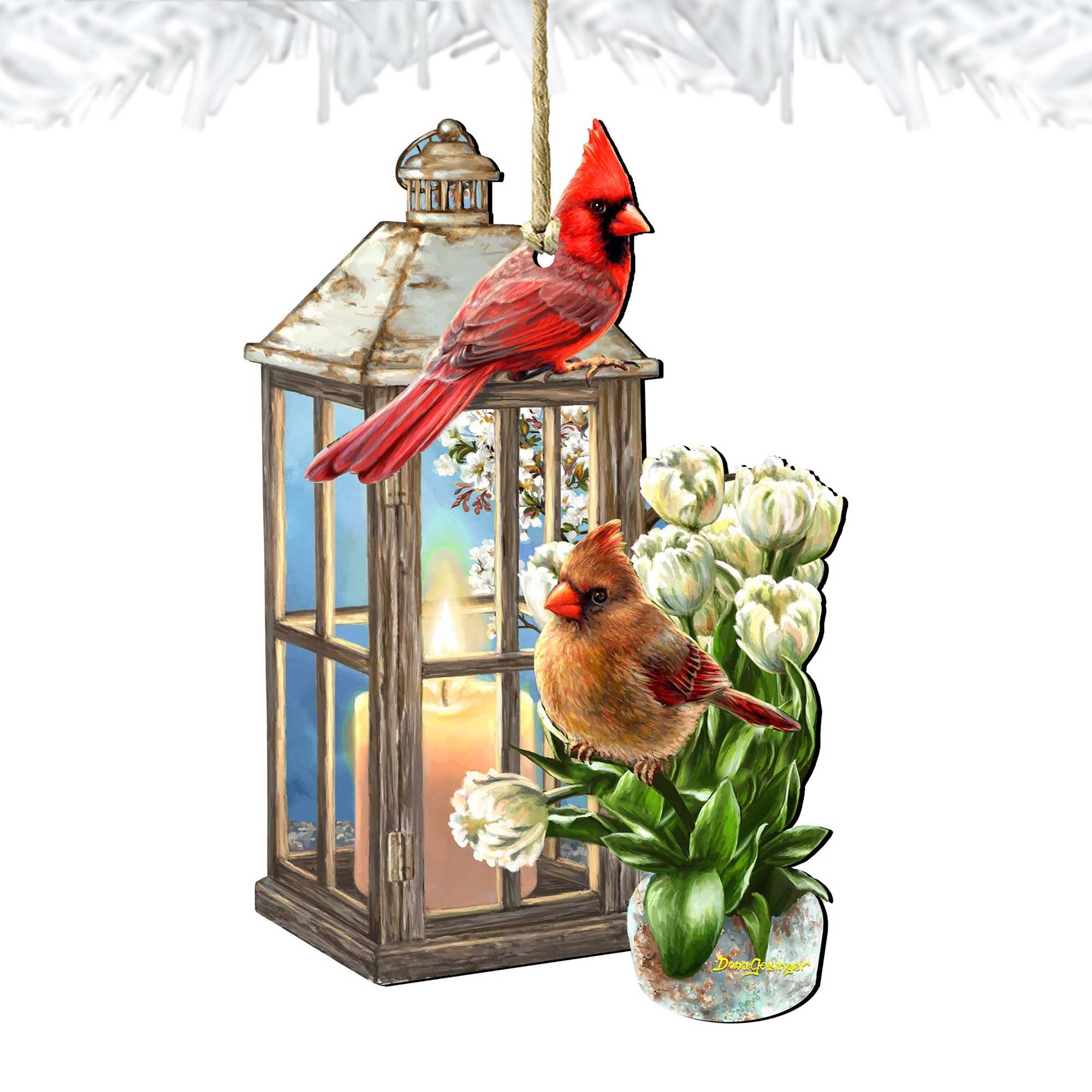 Lantern Cardinals Wooden Ornaments by Gelsinger - Easter Spring Decor - 8461057-DG