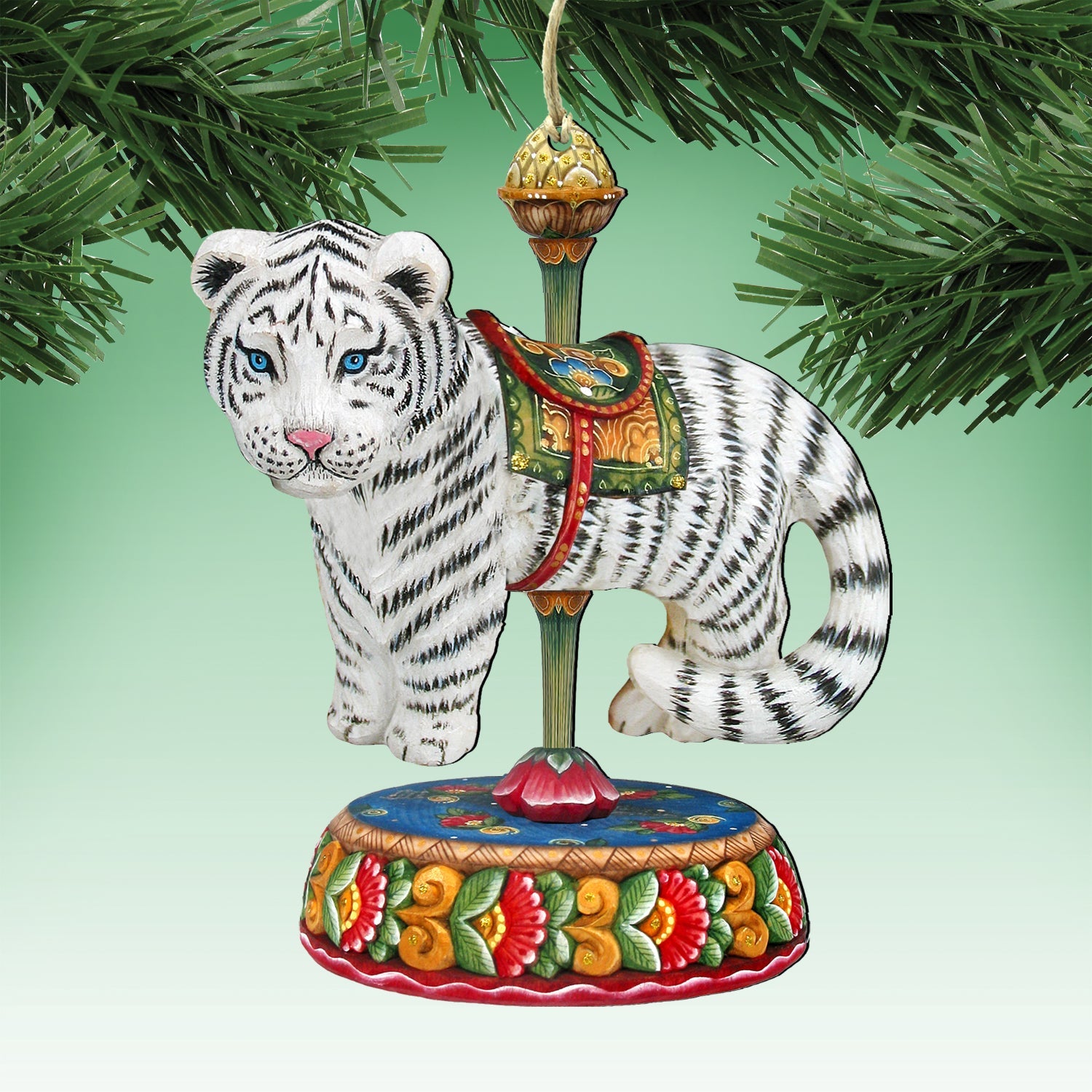Carousel Wooden Ornaments-Tiger,Santa,Giraffe - Christmas Decor - 8100089S3