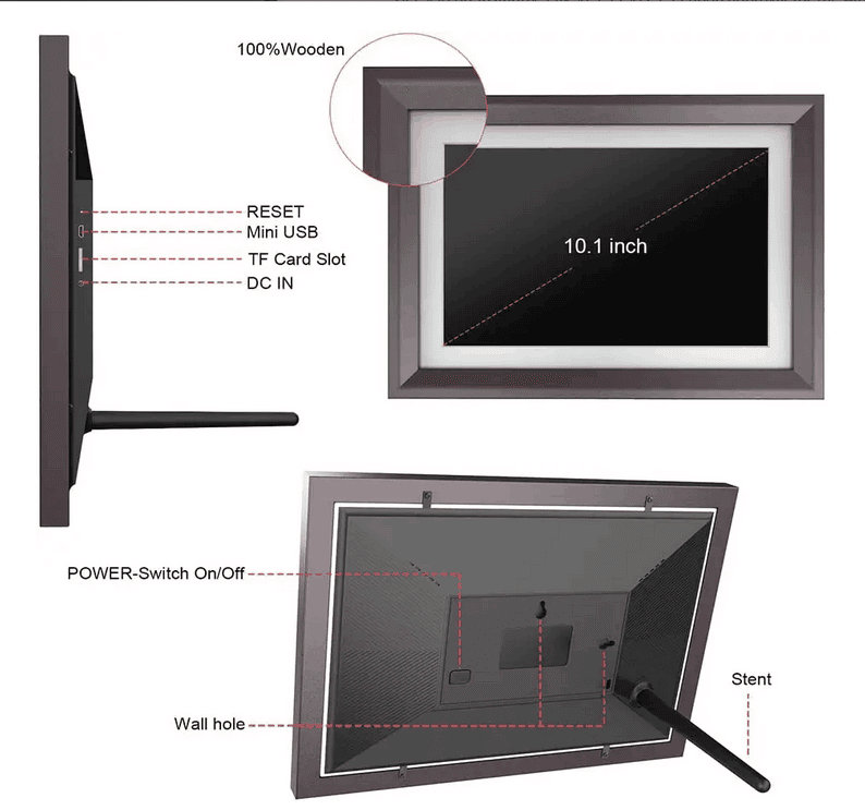 32GB 10.1 Inch Digital Picture Frame 1920x1200 FHD IPS Touch Screen Smart WiFi Digital Photo Frame; Auto-Rotate Share Photos Remotely via Frameo APP