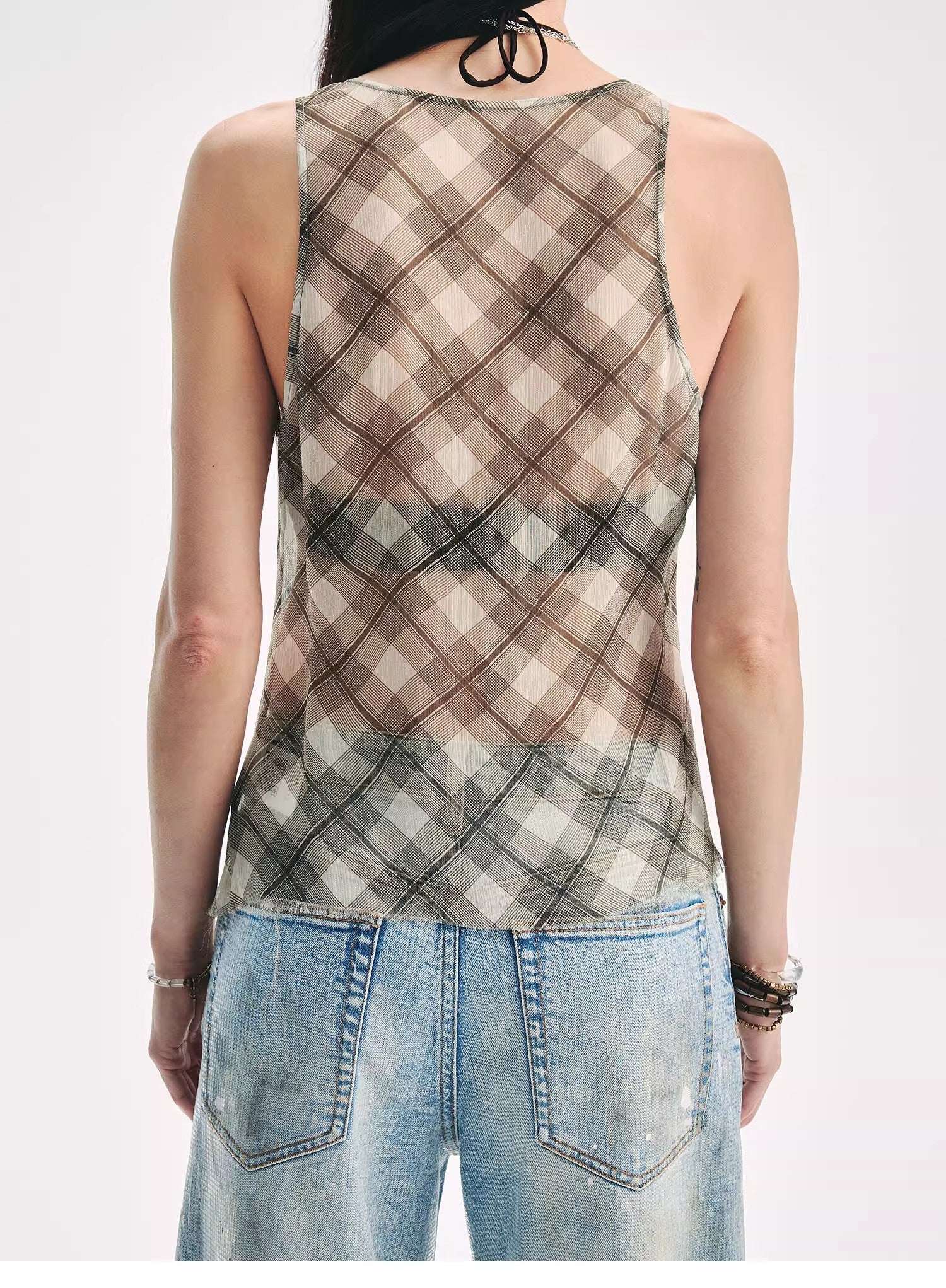 "Light and Elegant in Summer" Retro Plaid/Heavy-duty Meteor Hot Diamond Waist Vest Summer-4