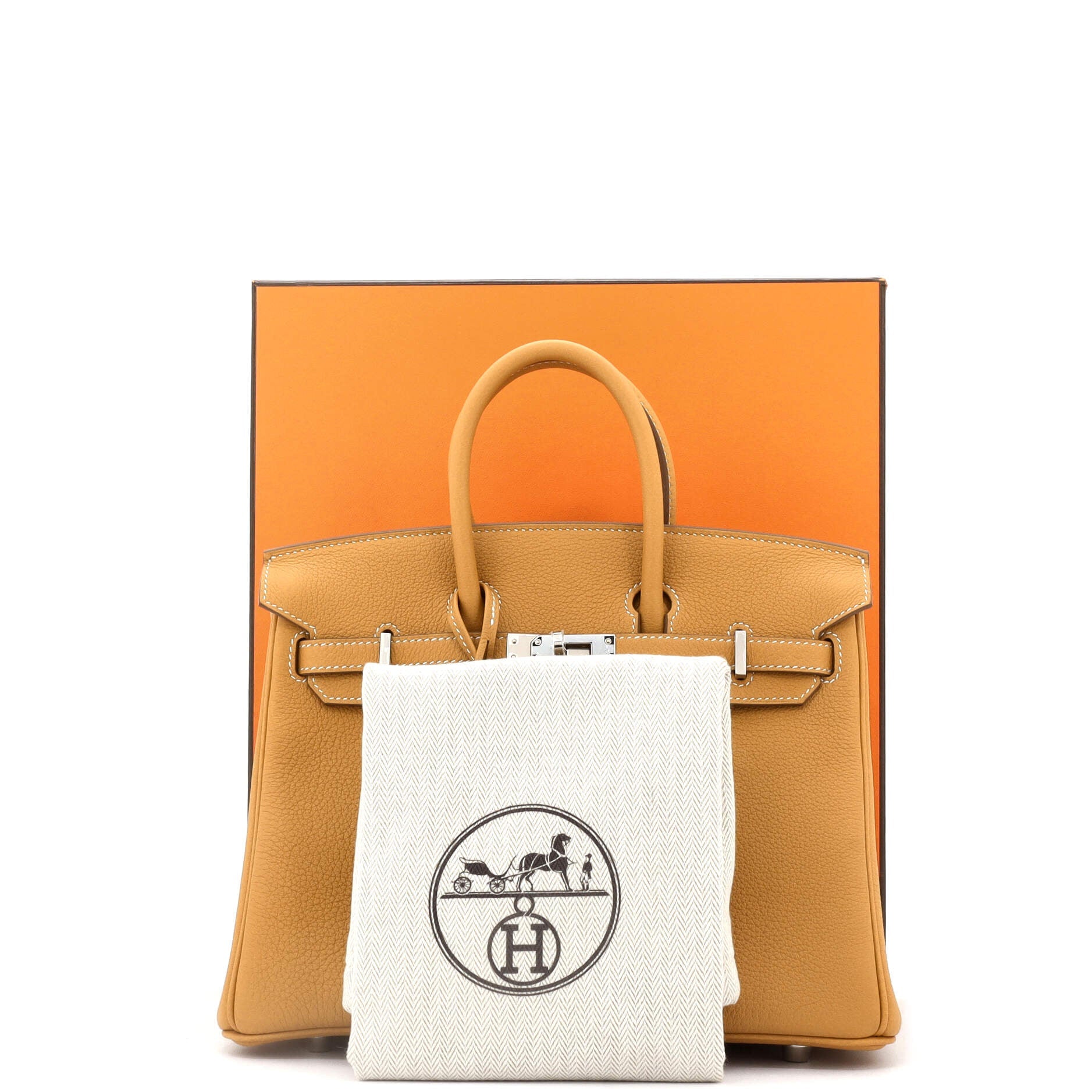 Hermes Birkin Handbag Brown Clemence with Palladium Hardware 25