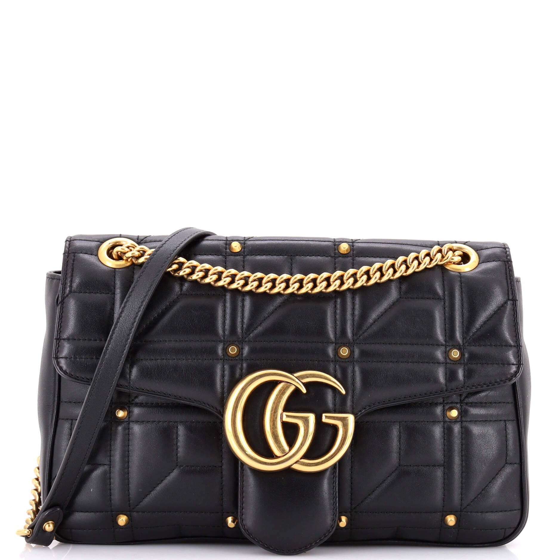 Gucci GG Marmont Flap Bag Studded Matelasse Leather Medium