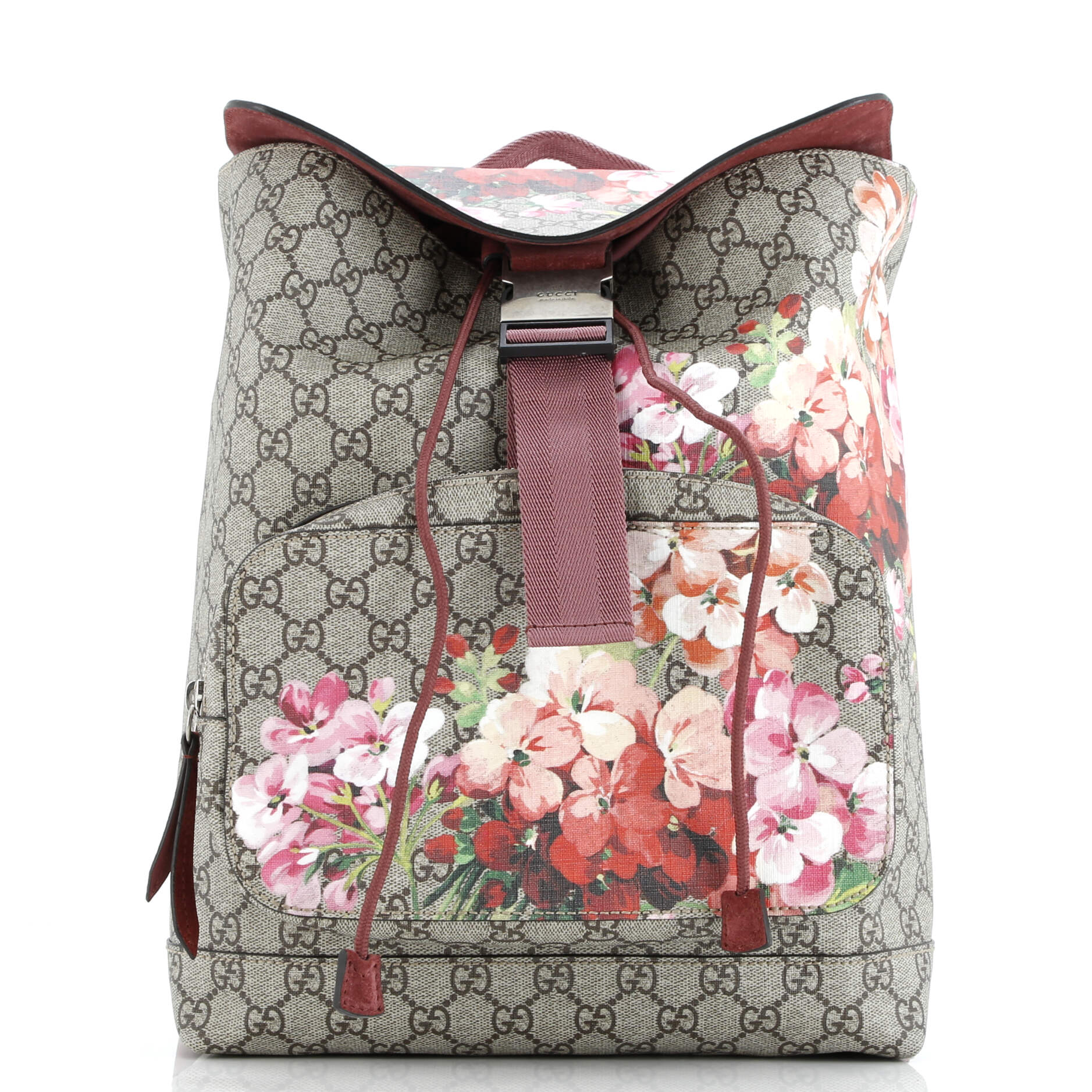 Gucci Buckle Backpack Blooms Print GG Coated Canvas Medium