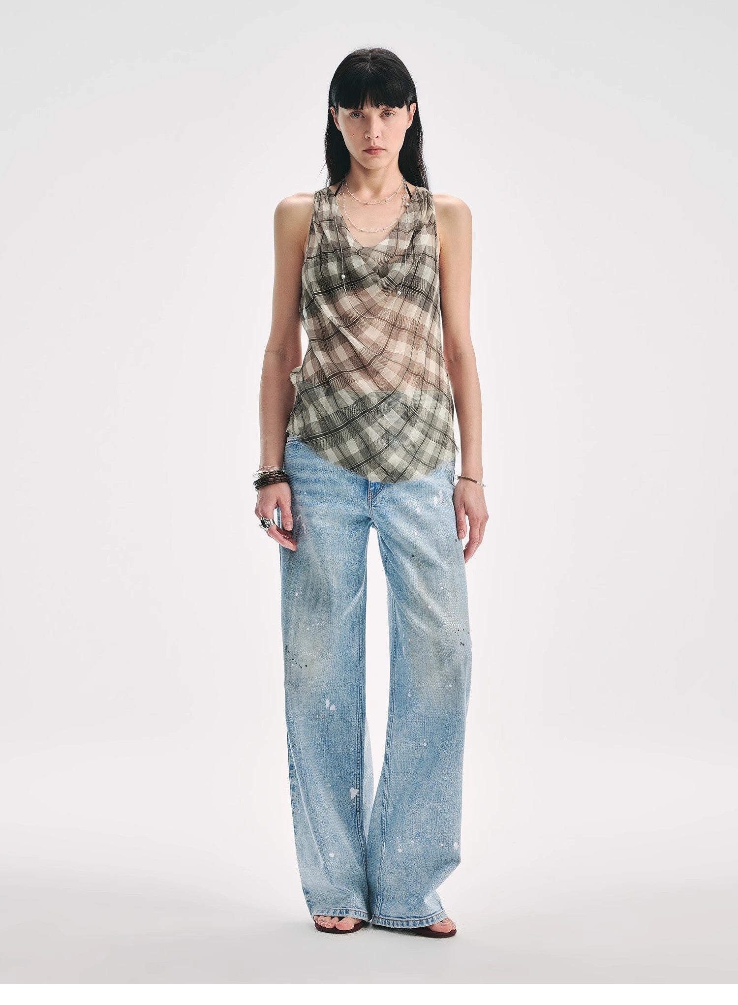 "Light and Elegant in Summer" Retro Plaid/Heavy-duty Meteor Hot Diamond Waist Vest Summer-0