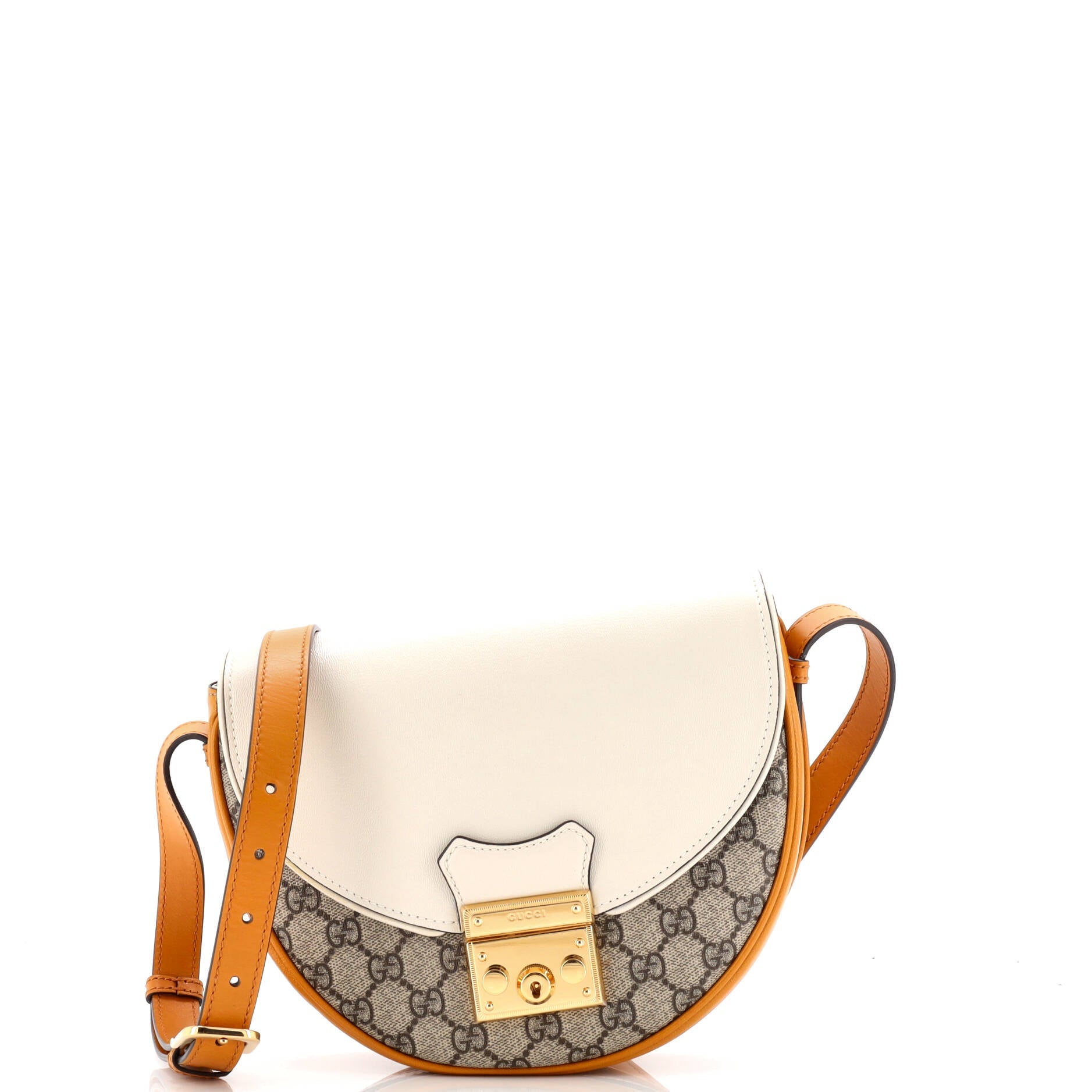 Gucci Padlock Saddle Shoulder Bag GG Coated Canvas and Leather Small