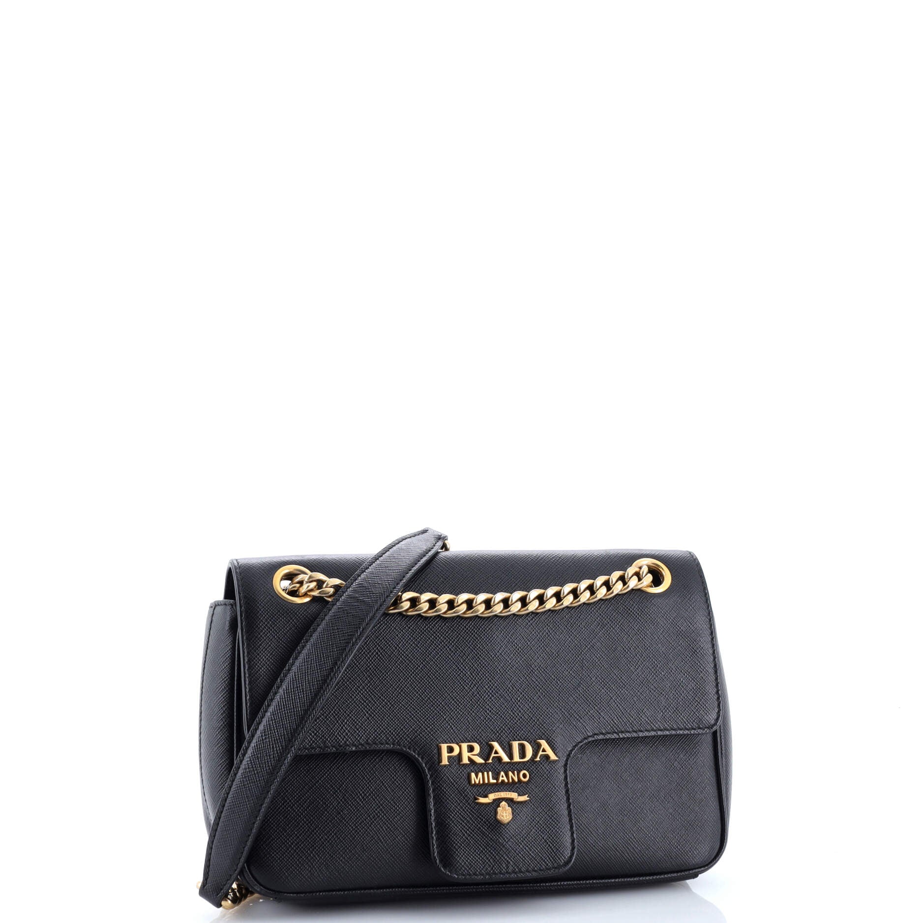 Prada Pattina Flap Shoulder Bag Saffiano Leather Small