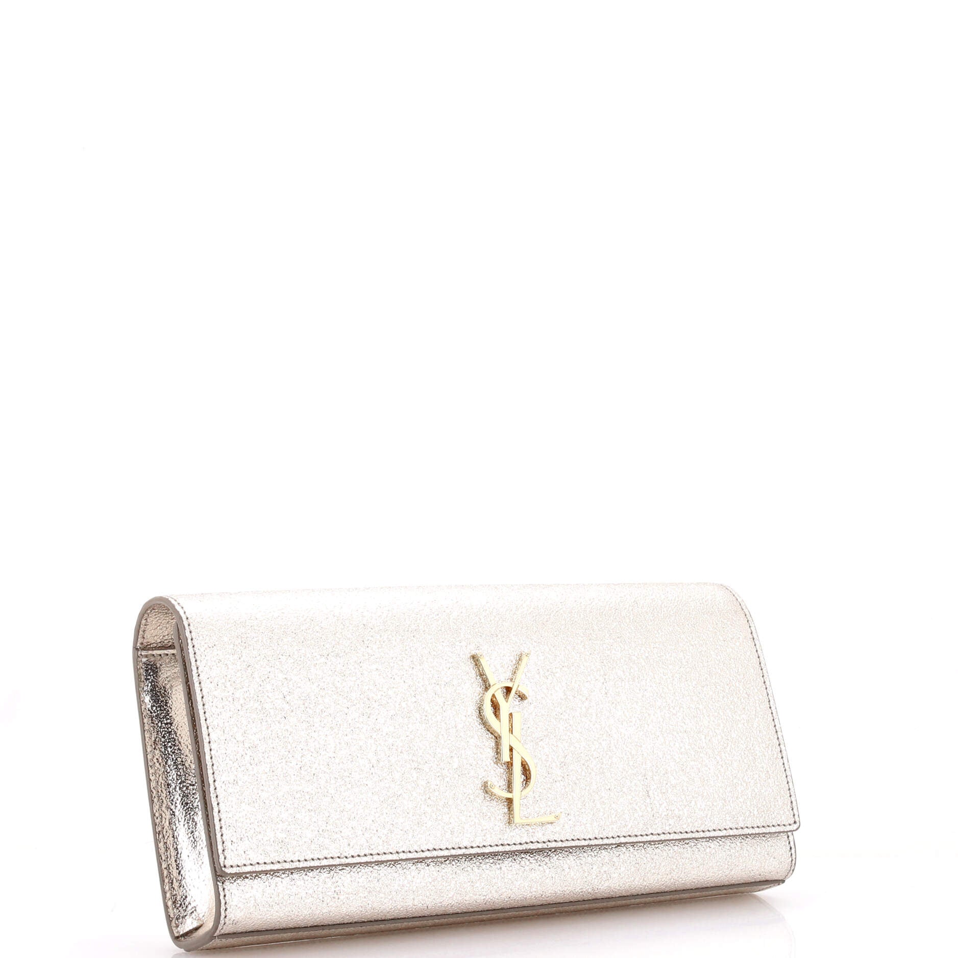 Saint Laurent Classic Monogram Clutch Metallic Calfskin Long